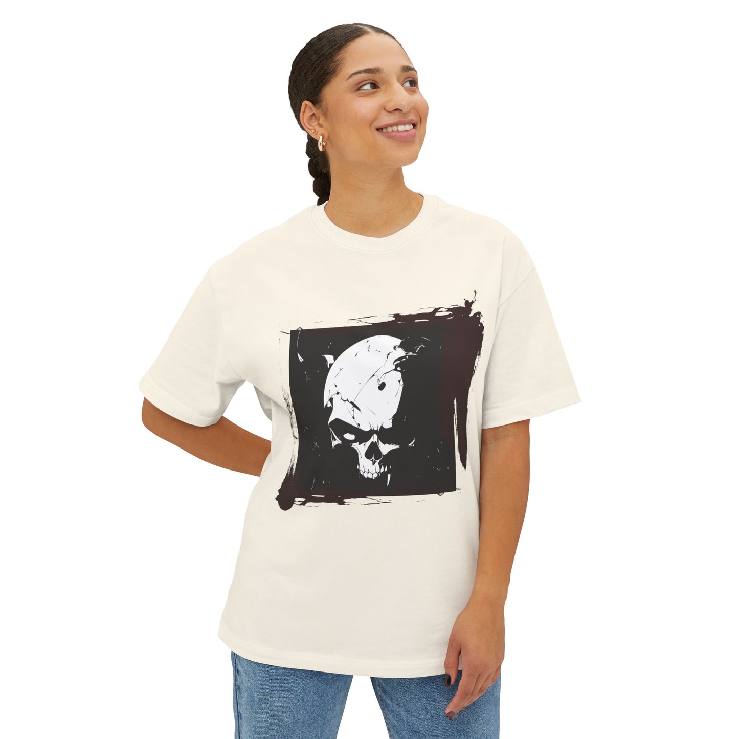 Edgy Skull Graphic Tee | Unisex Oversized Boxy Tee for Casual Wear, Halloween, Street Style, Gift for Him/Her, Unique Fashion