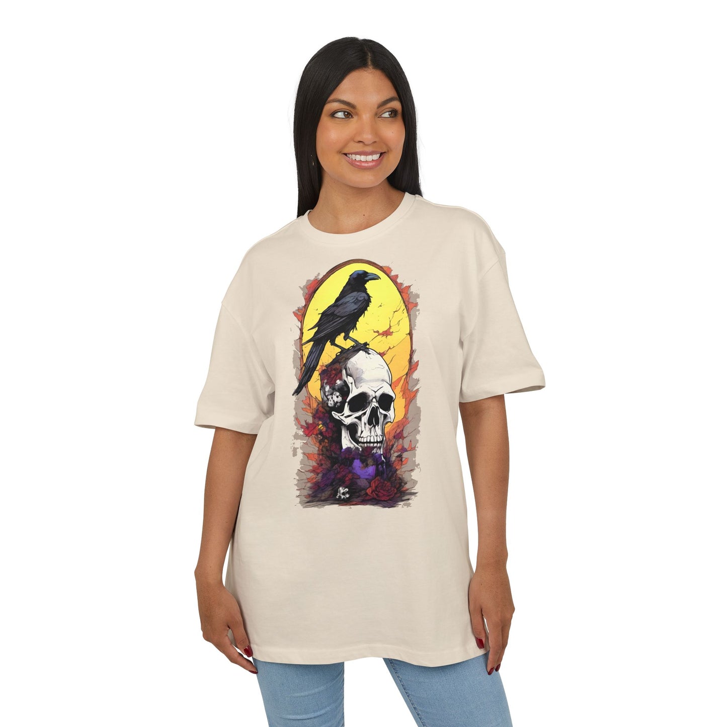 Gothic Raven & Skull Tee, Unisex Oversized Shirt, Edgy Halloween Fashion, Alternative Streetwear, Unique Graphic Tee, Perfect Gift