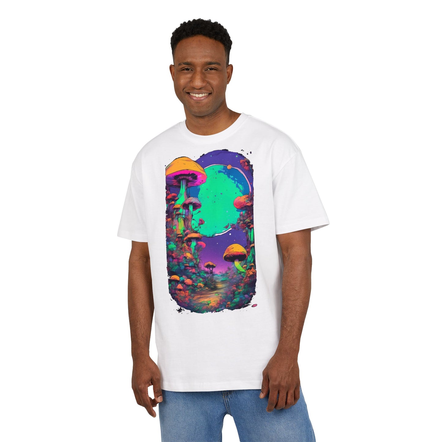 Psychedelic Mushroom Oversize Tee, Unisex Heavyweight Shirt, Bohemian Fashion, Festival Wear, Nature Lover Gift