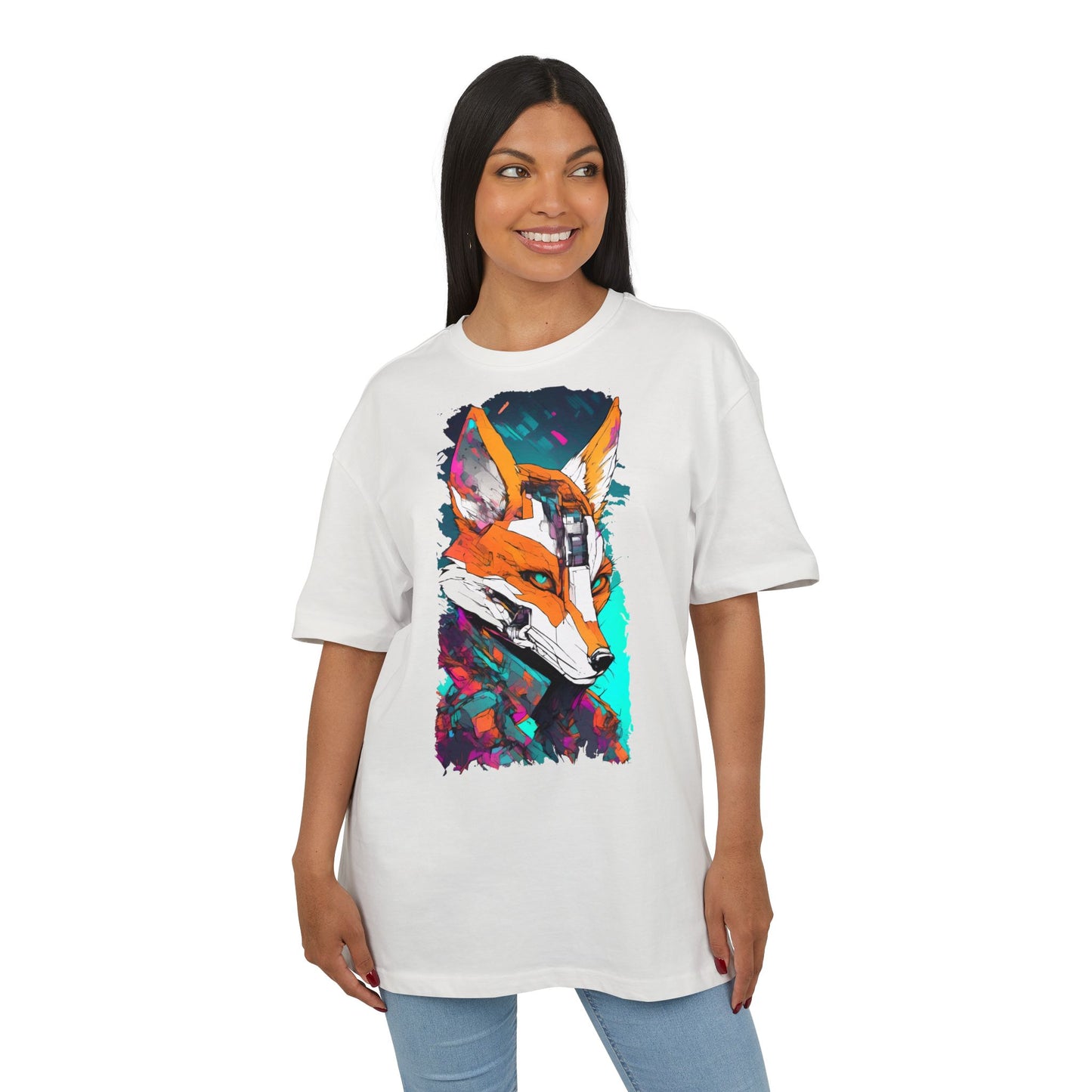 Futuristic Fox Design Unisex Oversize Tee, Graphic Tee, Cool T-Shirt, Unique Gift, Casual Wear