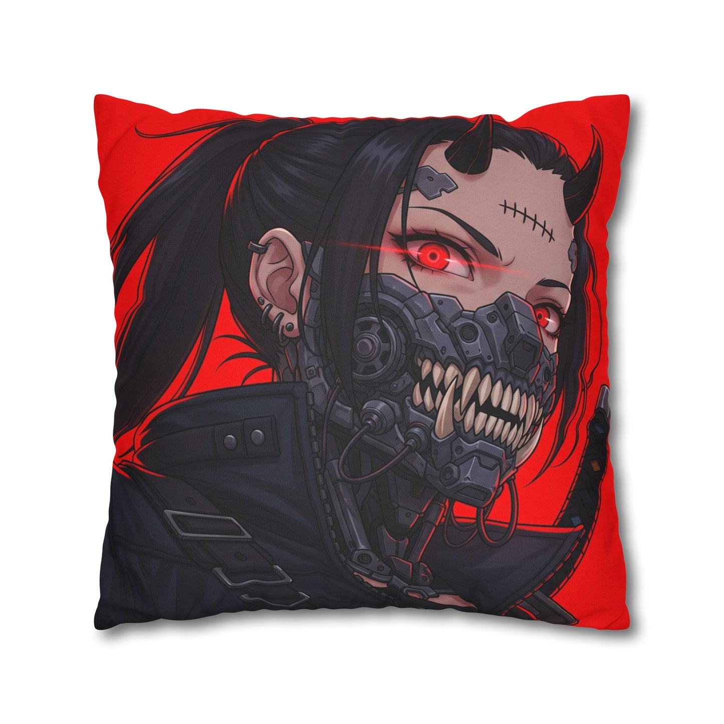 Gothic Anime Pillowcase, Decorative Throw Pillow, Cyberpunk Square Cushion, Bedroom Decor, Unique Gift for Fans, Cozy Home Accents