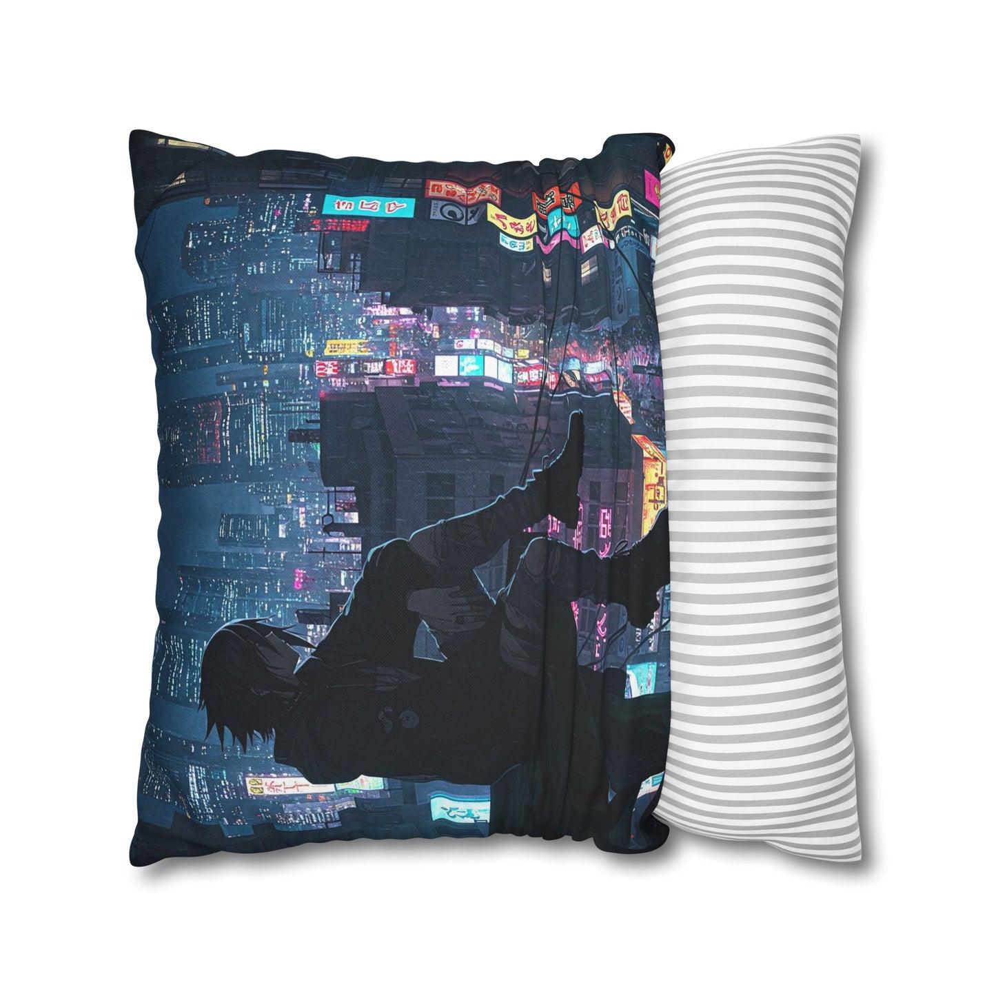 Anime-Inspired Urban Pillowcase, Cozy Home Decor, Nerdy Gift, Bedroom Accent, Cyberpunk Decor, Manga Lover Gift