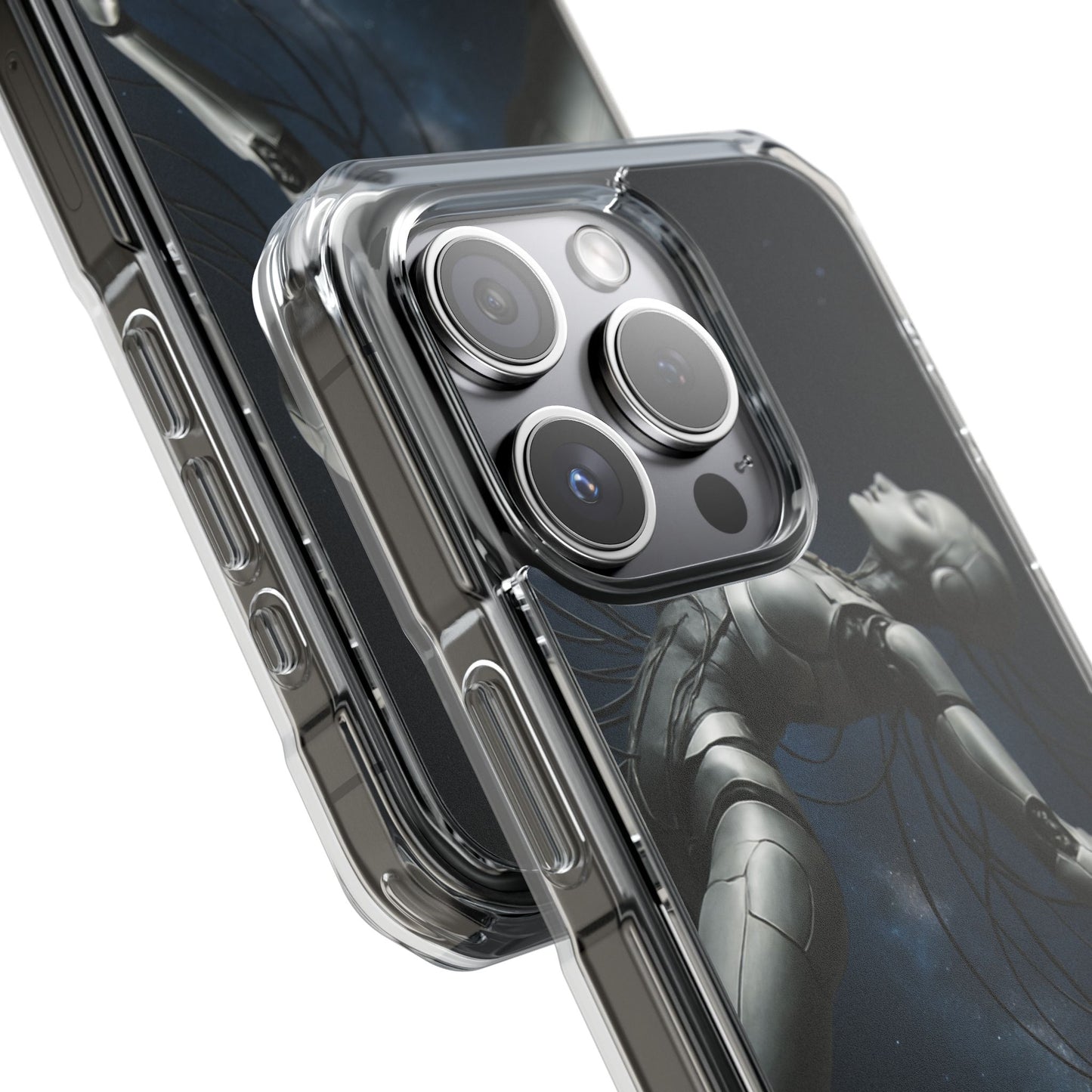 Futuristic Phone Case, Artistic Clear Impact Case for Tech Lovers, Robot Design Phone Cover, Unique Gift for Geeks, Space Theme