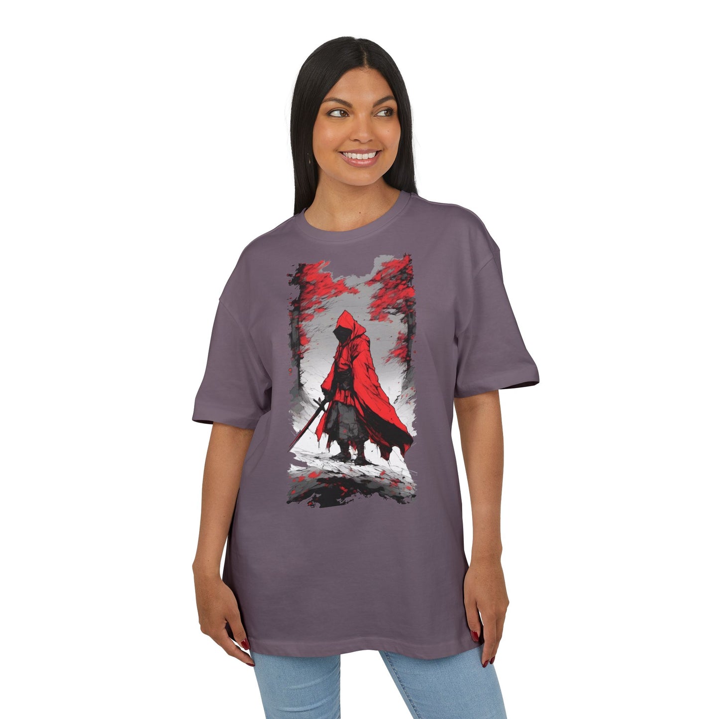 Stylish Unisex Heavy Oversize Tee - Red Hooded Figure Design, Graphic Tee, Casual Wear, Streetwear, Gifts for Men and Women