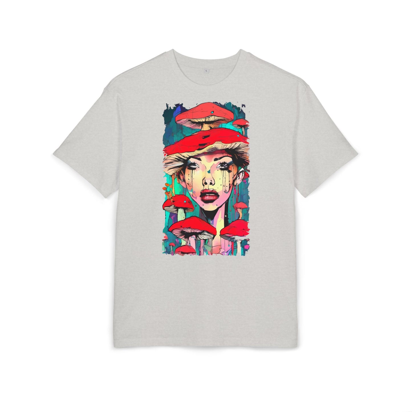 Colorful Art Tee, Unisex Heavy Oversize Tee with Mushroom Design, Casual Wear, Graphic Shirt, Gift for Art Lovers, Streetwear Style