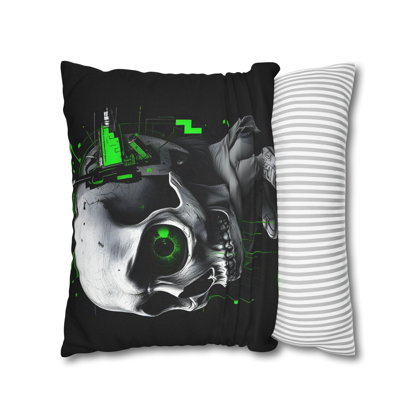 Edgy Skull Pillowcase | Gaming Decor, Modern Home Accent, Halloween Gift, Unique Couch Pillow, Cyberpunk Style