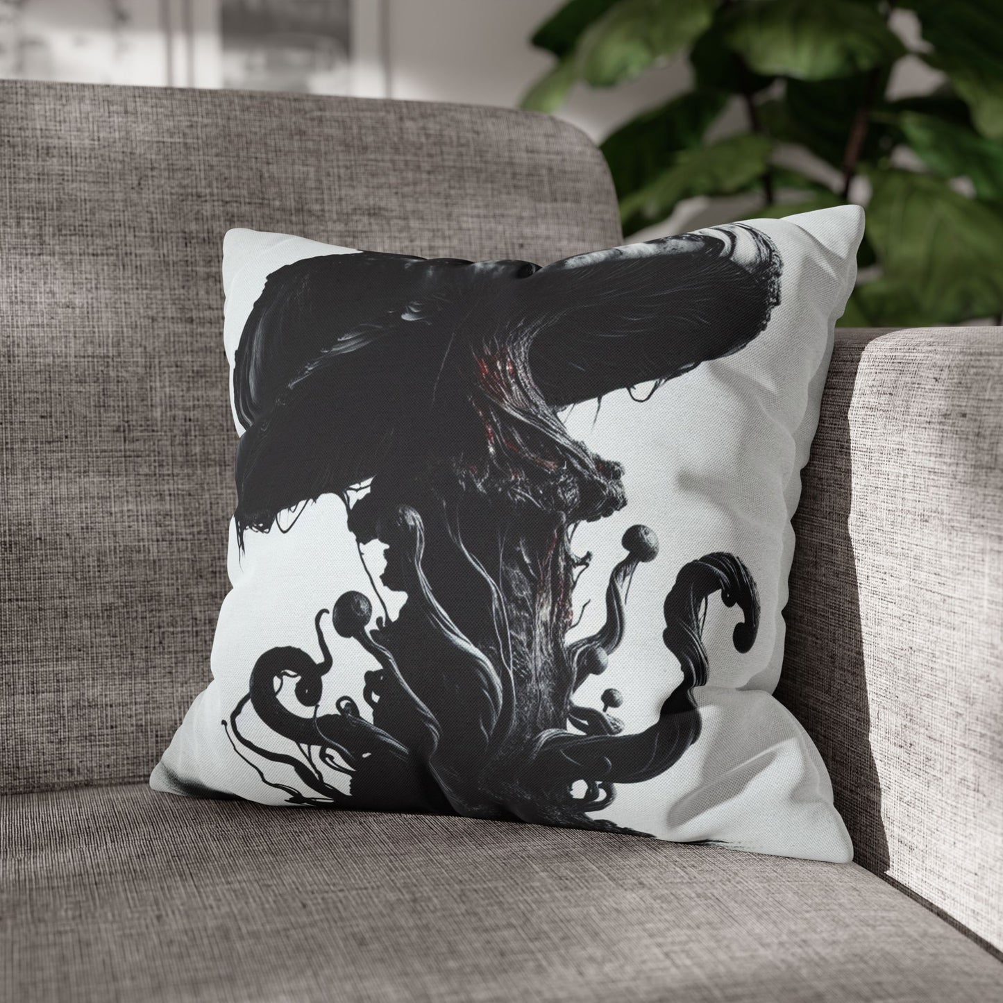 Gothic Mushroom Pillowcase | Dark Art Decor, Home Accent, Unique Gift, Black and White Throw Pillow, Living Room Decor