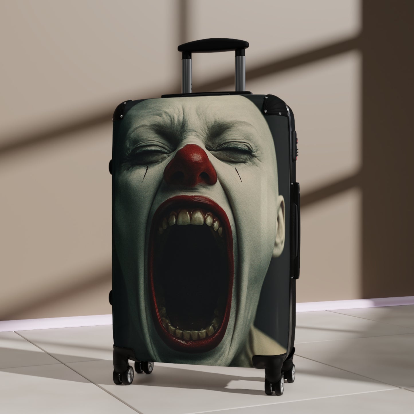 Creepy Clown Suitcase - Travel Luggage, Halloween Costume Prop, Spooky Gift for Horror Fans, Unique Checked Baggage, Statement Travel Gear