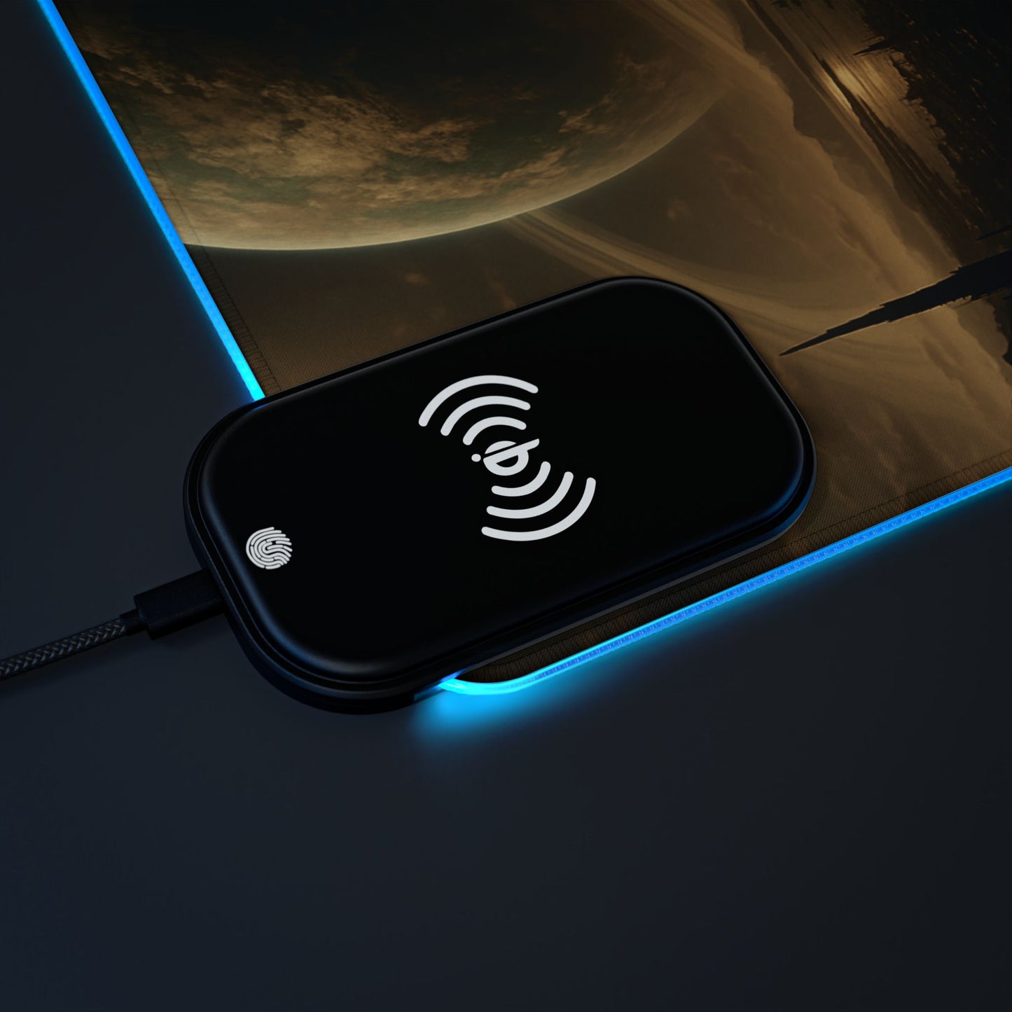 LED Gaming Mouse Pad with Wireless Charging Station - Cosmic Design, Gaming Setup, Home Office Accessory, Desk Decor, Gift for Gamers