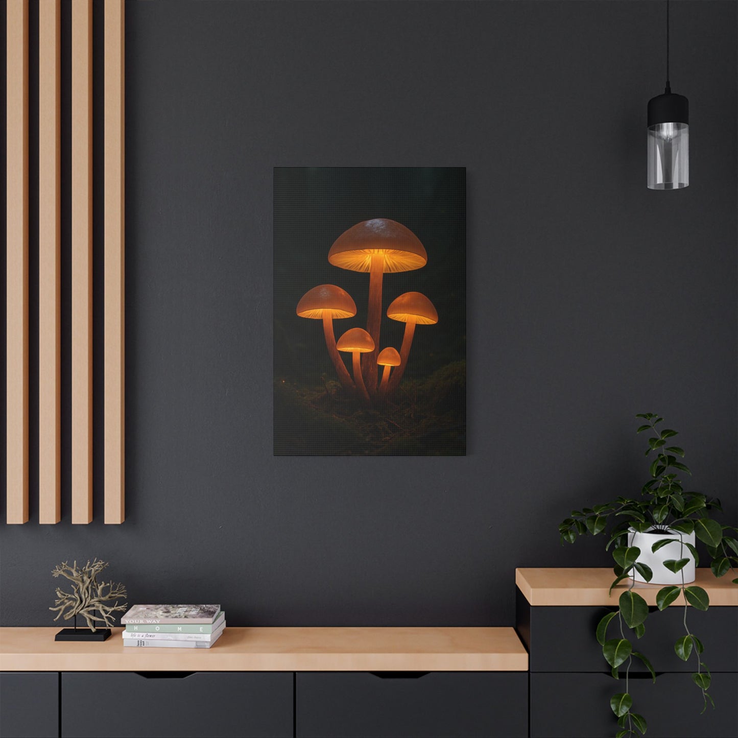 Illuminated Mushroom Art Canvas, Wall Decor, Nature Inspired, Cozy Home Art, Gifts for Nature Lovers, Unique Wall Hanging
