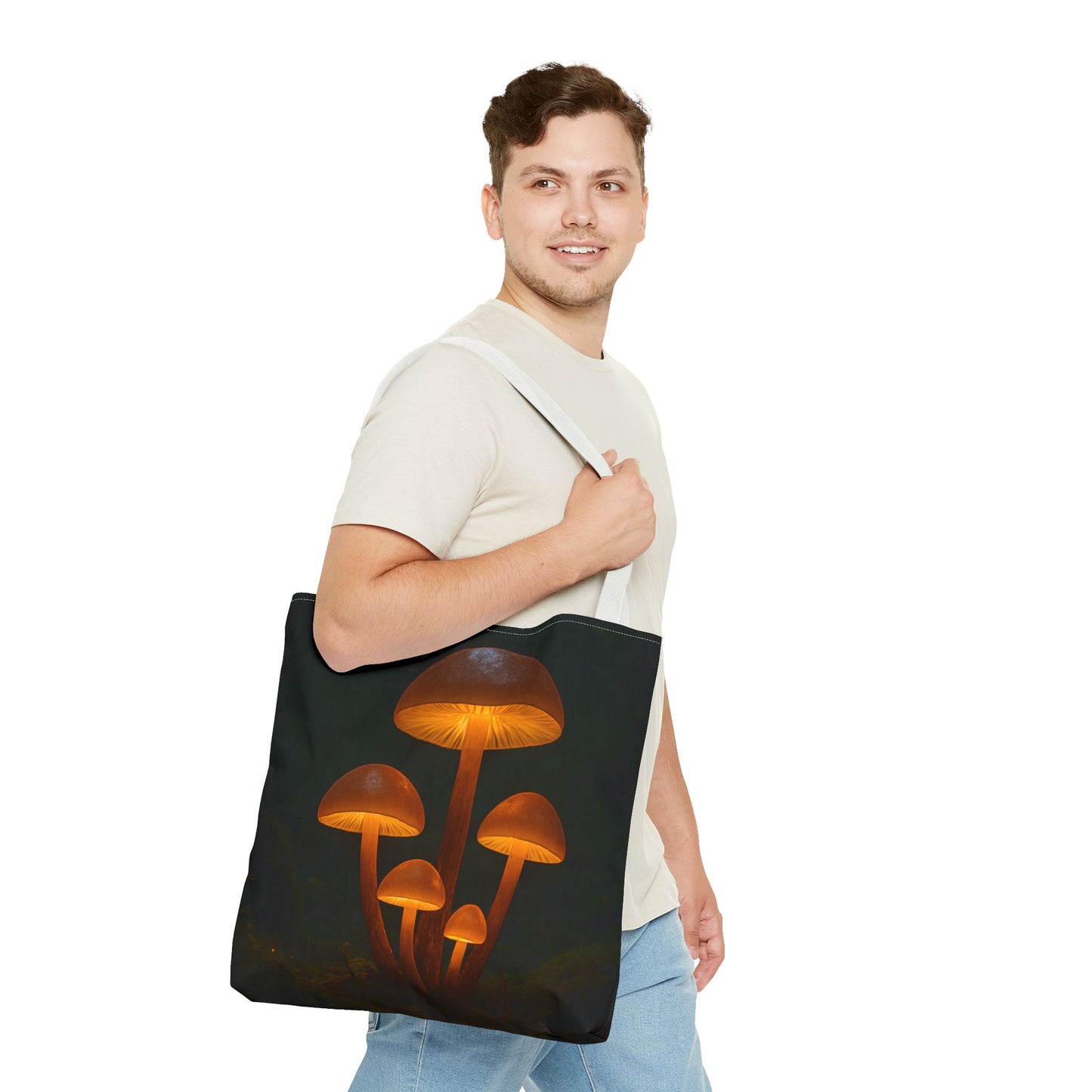 Illuminating Mushroom Tote Bag, Eco-Friendly Grocery Bag, Boho Chic Canvas Purse, Gift for Nature Lovers, Festival Tote