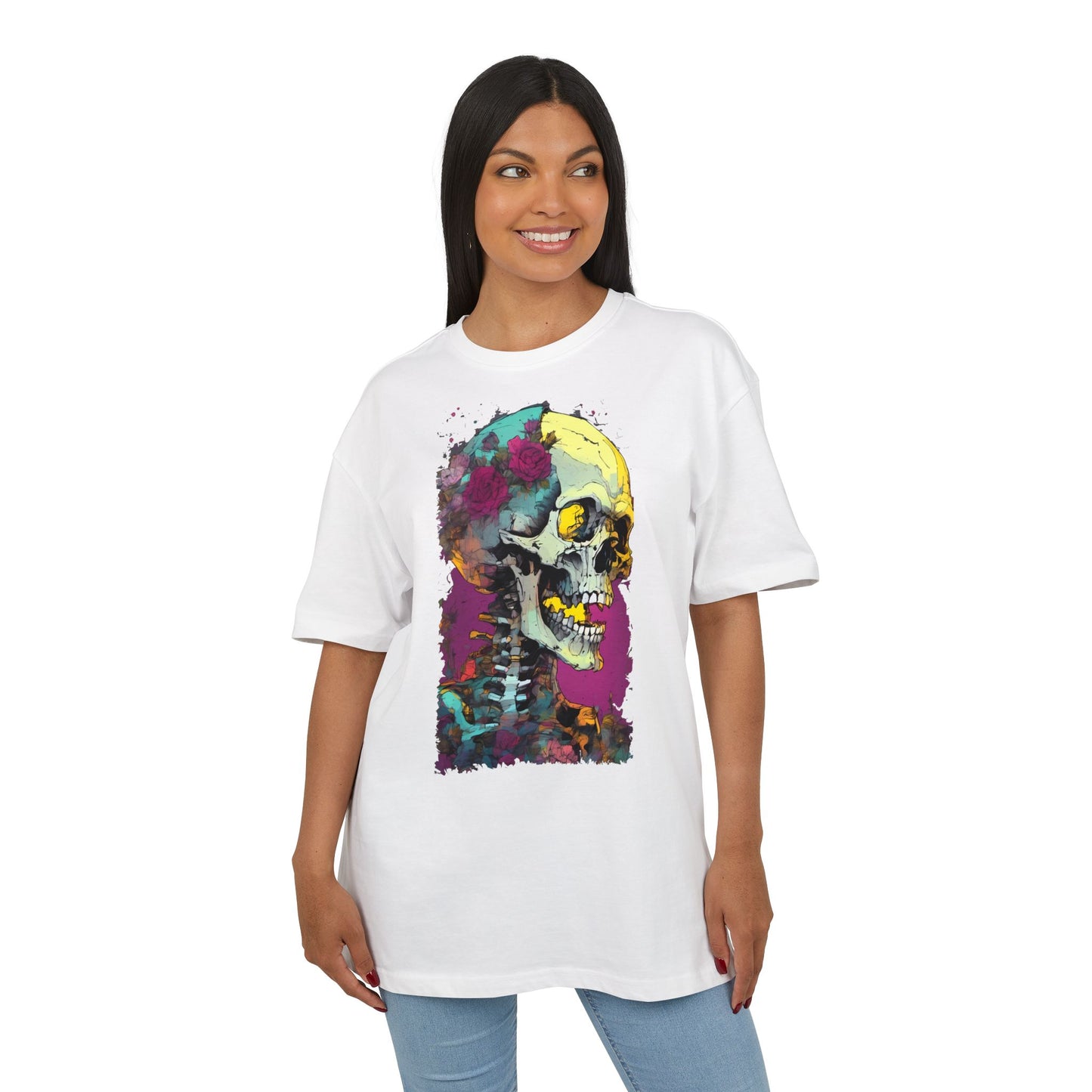 Colorful Skull Oversize Tee, Unisex Graphic Shirt, Edgy Streetwear, Casual Summer Top, Halloween Costume, Gift for Art Lovers