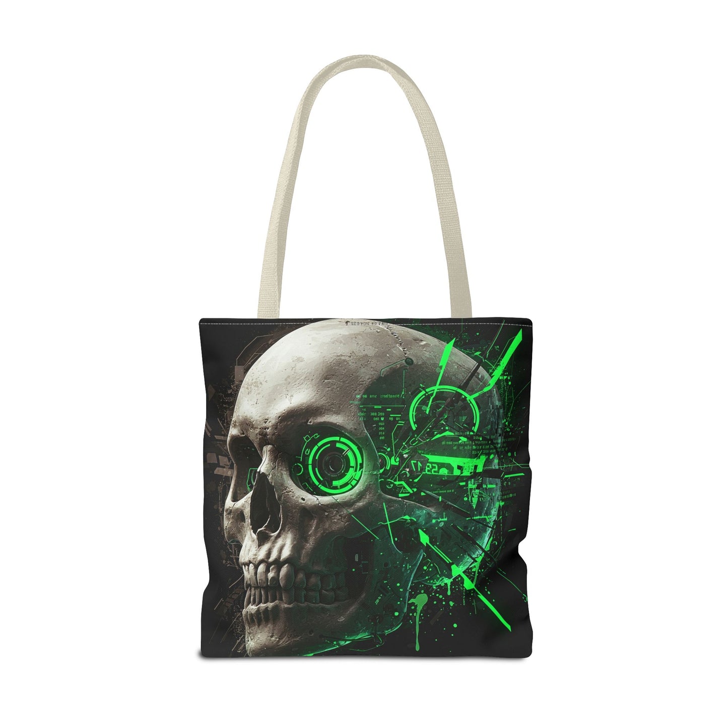 Gothic Skull Tote Bag, AOP Eco-Friendly Reusable Shopper, Dark Aesthetic Gift, Halloween, Cyberpunk Accessories, Stylish Everyday Carry
