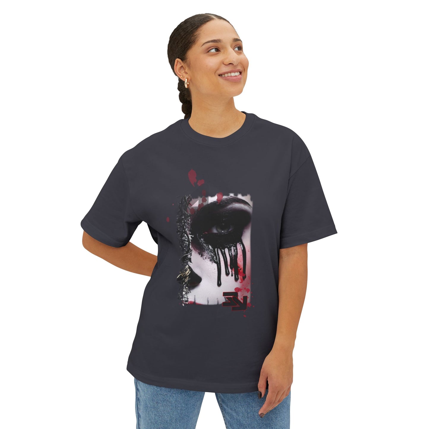Chic Oversized Graphic Tee - Edgy Art Shirt, Casual Everyday Wear, Fashion Statement, Gift for Art Lovers, Unisex Street Style