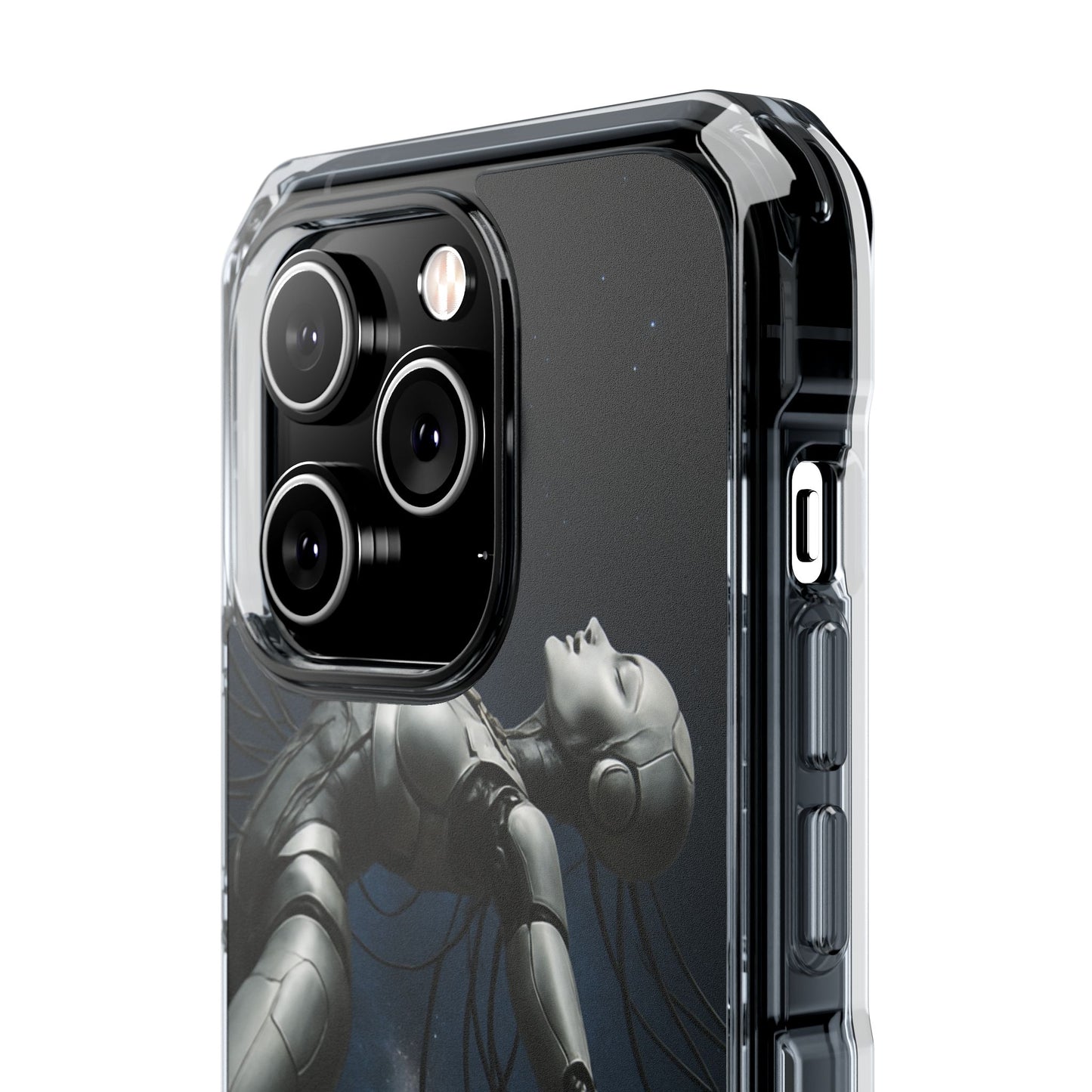 Futuristic Phone Case, Artistic Clear Impact Case for Tech Lovers, Robot Design Phone Cover, Unique Gift for Geeks, Space Theme