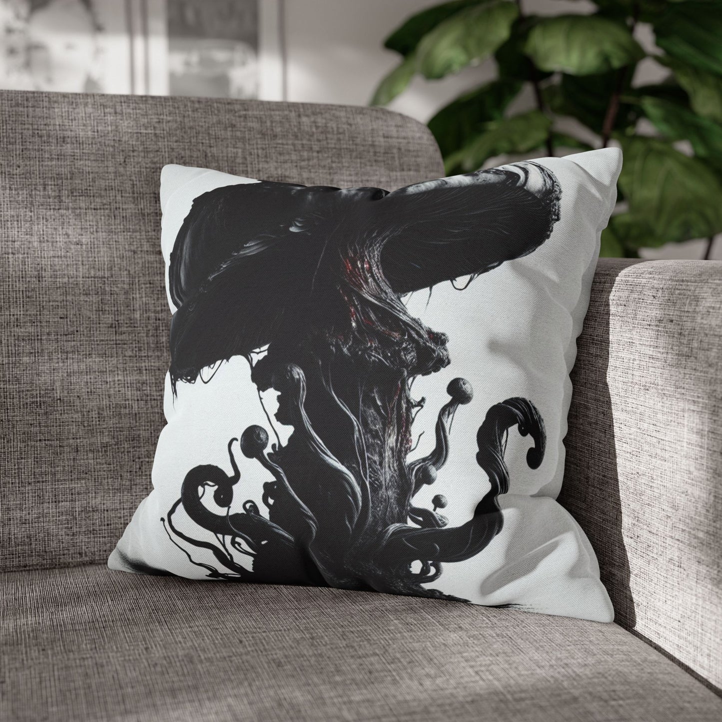 Gothic Mushroom Pillowcase | Dark Art Decor, Home Accent, Unique Gift, Black and White Throw Pillow, Living Room Decor