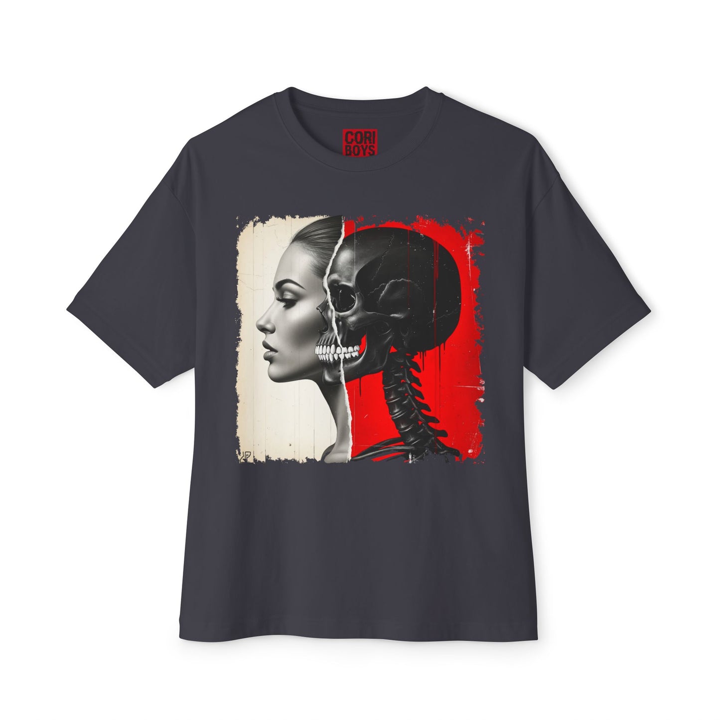 Artistic Unisex Oversized Tee - Skeleton & Profile Design, Graphic Tee for Casual Style, Unique Gift for Art Lovers, Streetwear