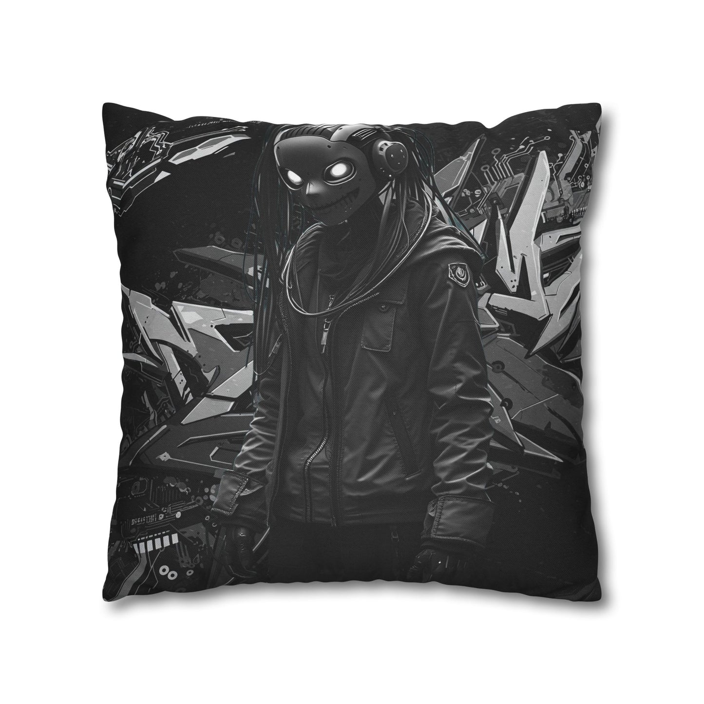 Edgy Cyberpunk Square Pillowcase - Modern Decor for Gaming Enthusiasts