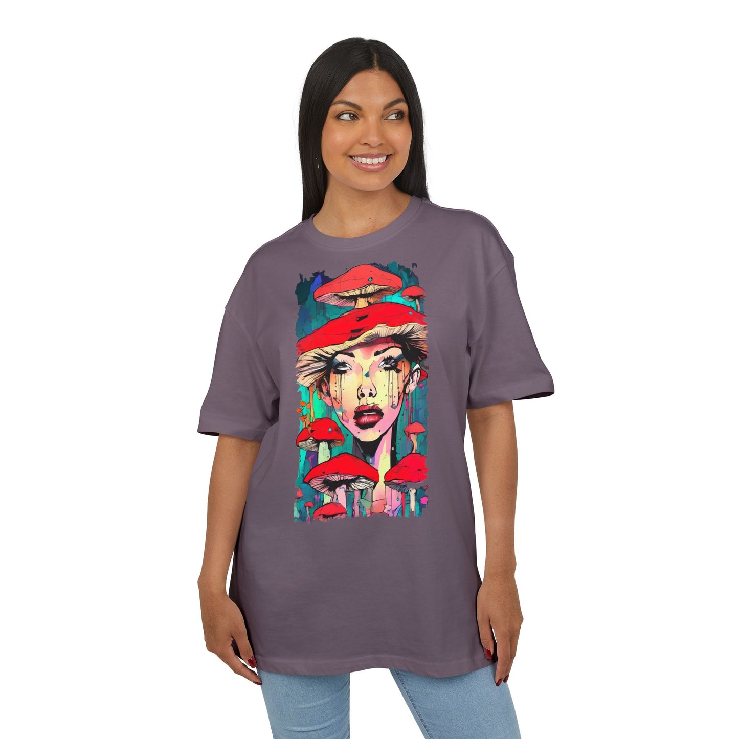 Colorful Art Tee, Unisex Heavy Oversize Tee with Mushroom Design, Casual Wear, Graphic Shirt, Gift for Art Lovers, Streetwear Style