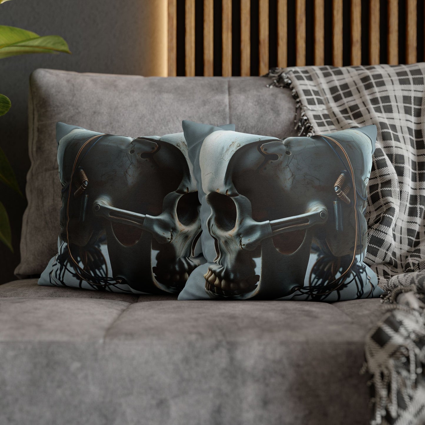 Square Pillowcase Futuristic Edge Skull Design Pillowcase