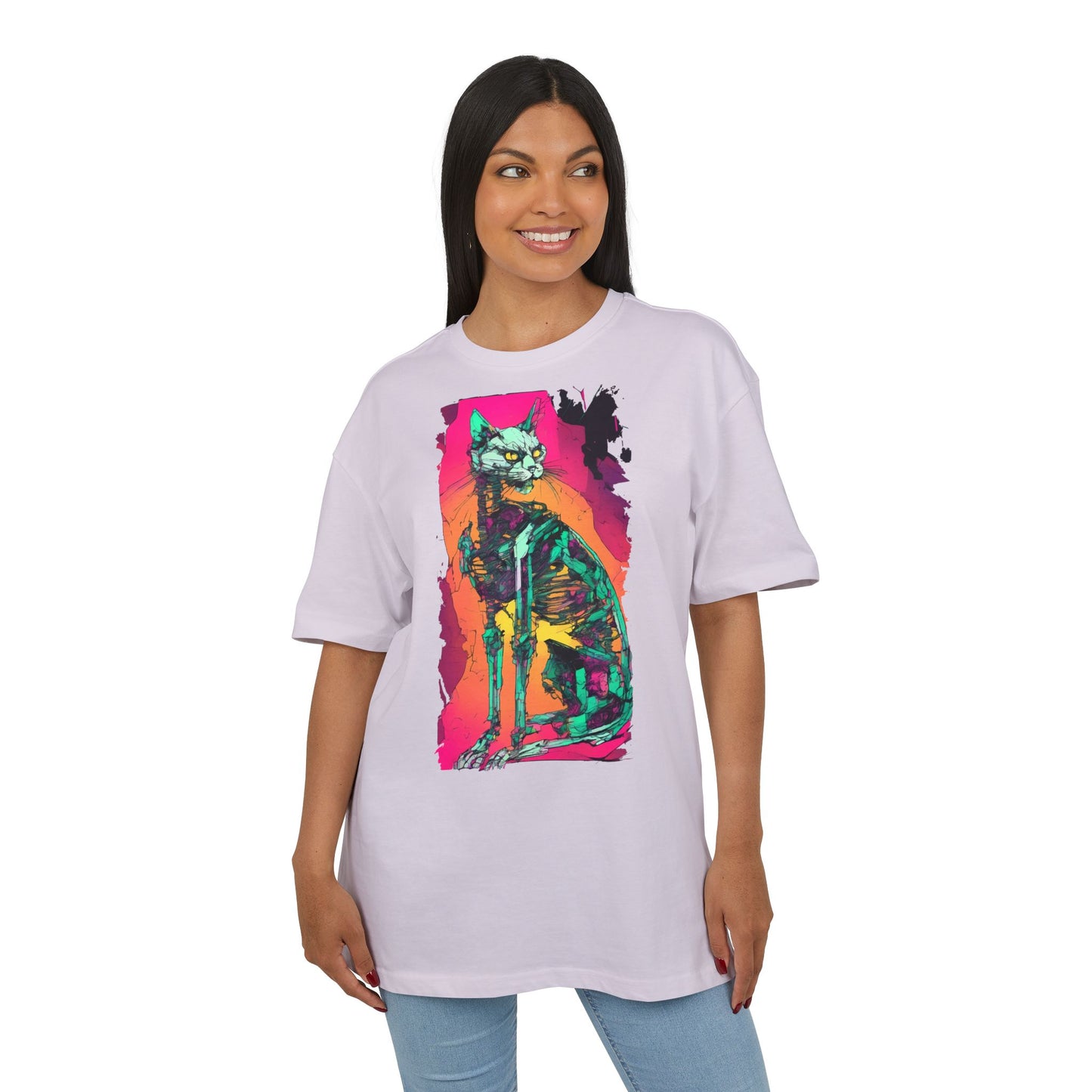 Vibrant Cat Art Tee, Unisex Oversized T-Shirt, Colorful Pet Lover Gift, Unique Graphic Shirt, Casual Everyday Wear