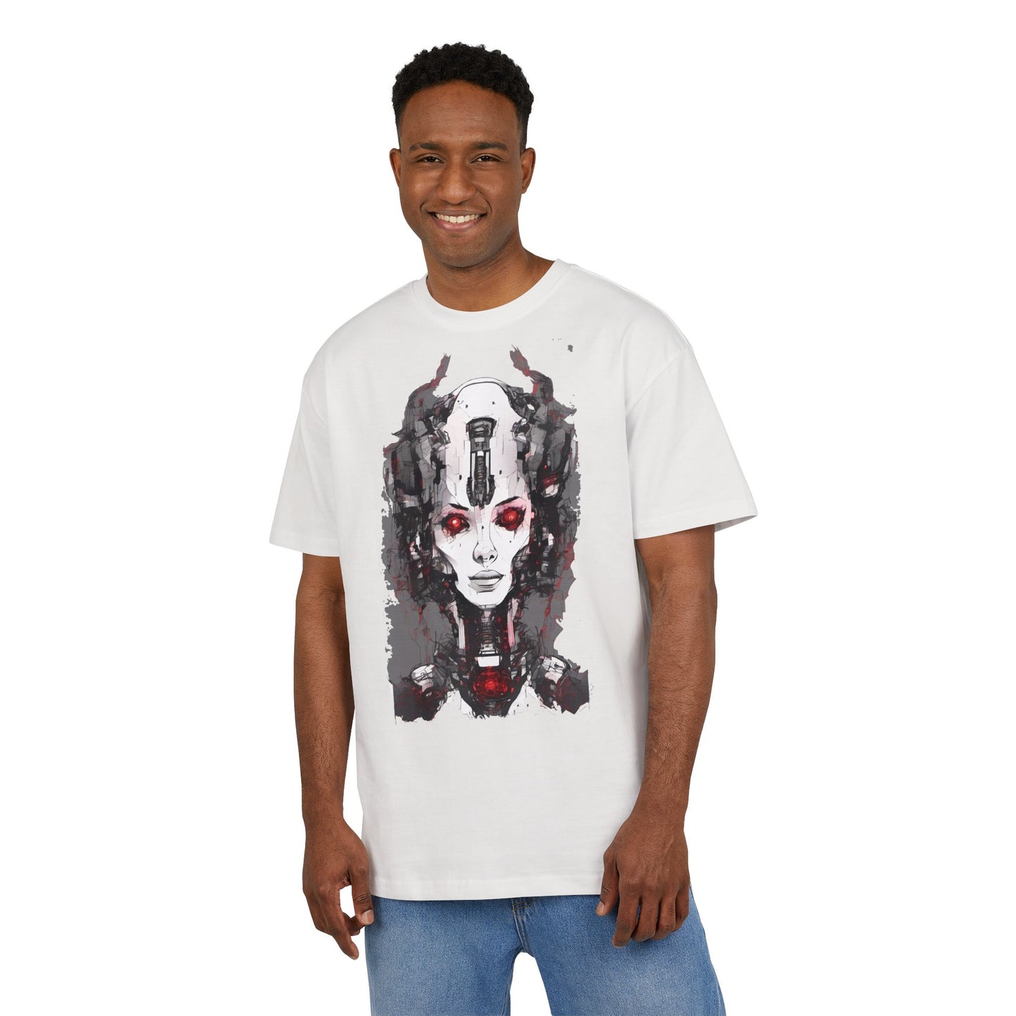 Futuristic Graphic Tee, Unique Oversized T-Shirt, Stylish Casual Wear, Perfect Gift for Art Lovers, Bold Design for Teens
