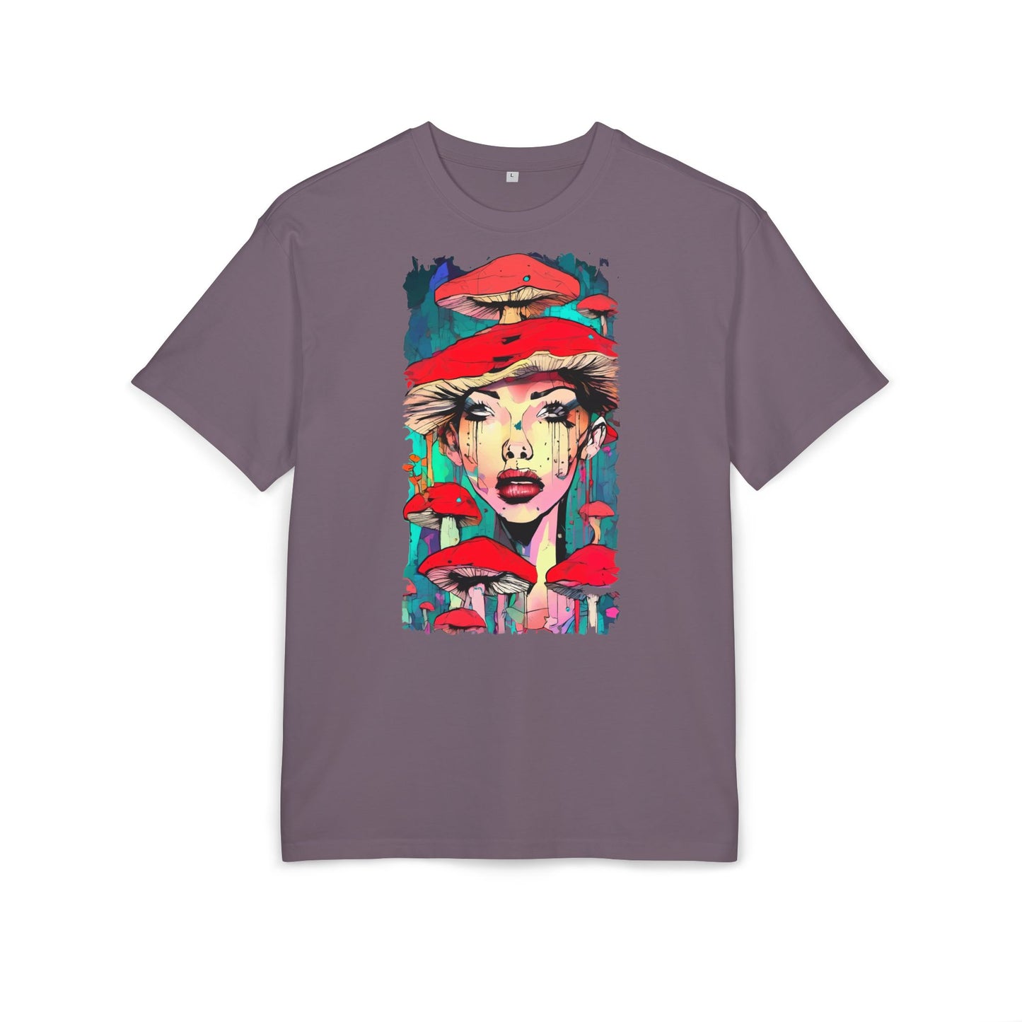 Colorful Art Tee, Unisex Heavy Oversize Tee with Mushroom Design, Casual Wear, Graphic Shirt, Gift for Art Lovers, Streetwear Style