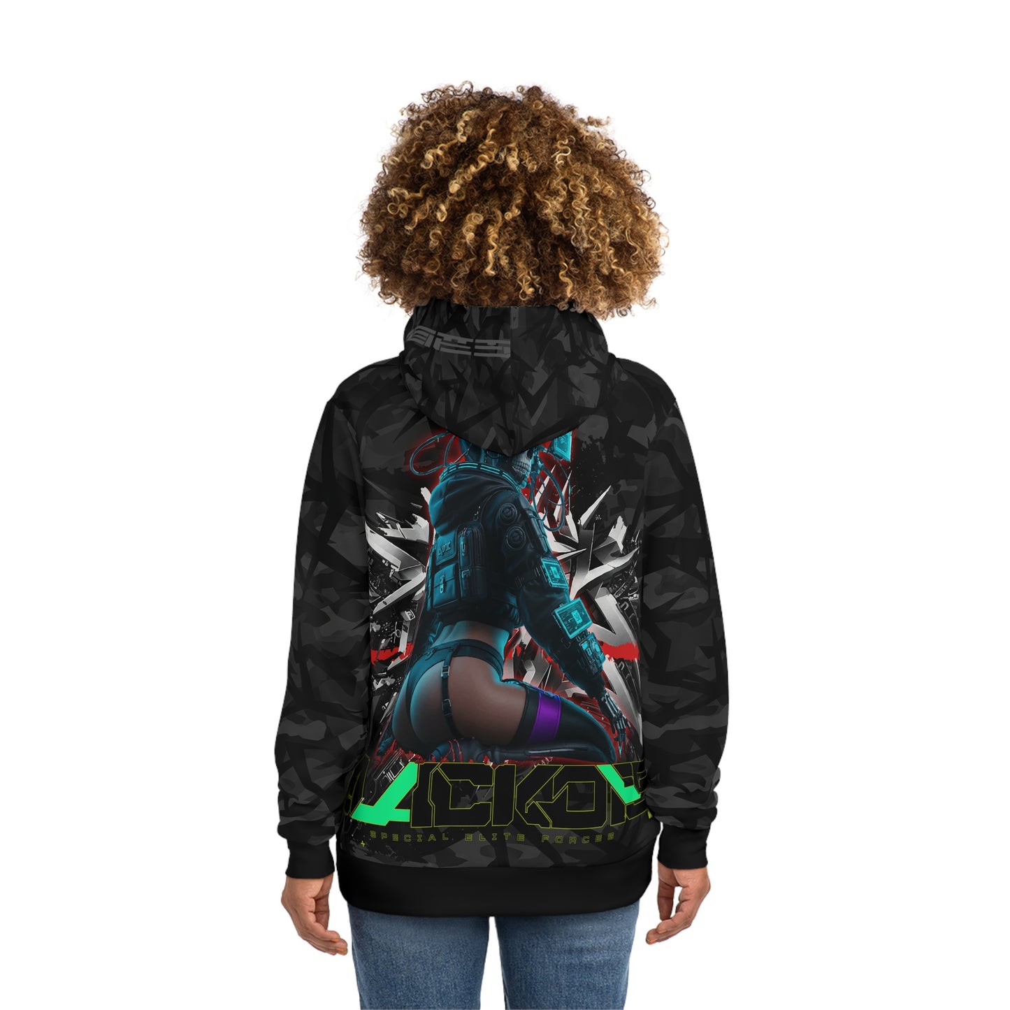 Edgy Graphic Hoodie, Cyberpunk Streetwear, Unisex Cool Hoodie, Trendy Layering Piece, Perfect Gift for Gamers, Unique AOP Design