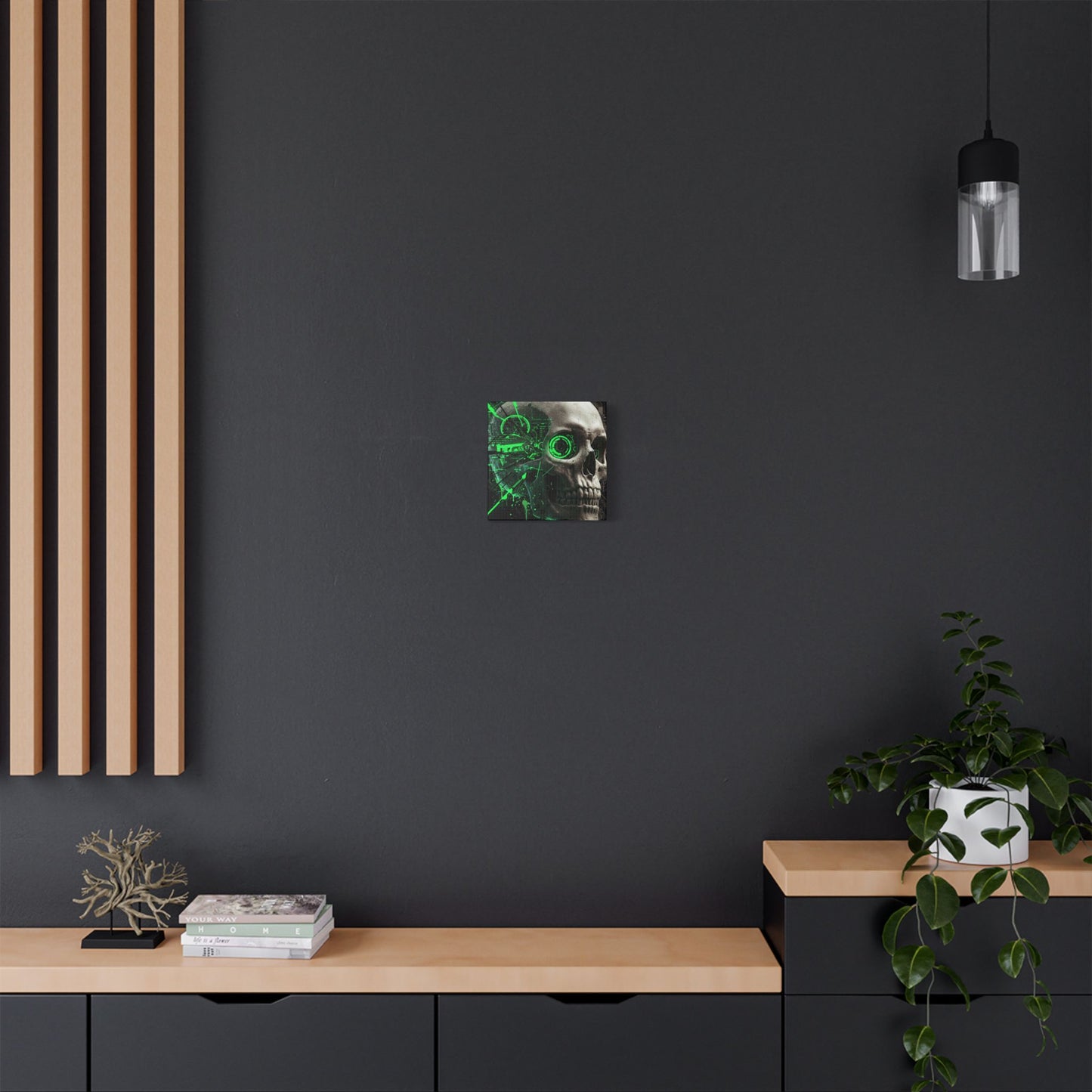 Digital Skull Art Wall Decor, Futuristic Skull Canvas Print, Cyberpunk Home Decor, Gothic Decoration, Unique Gift for Halloween