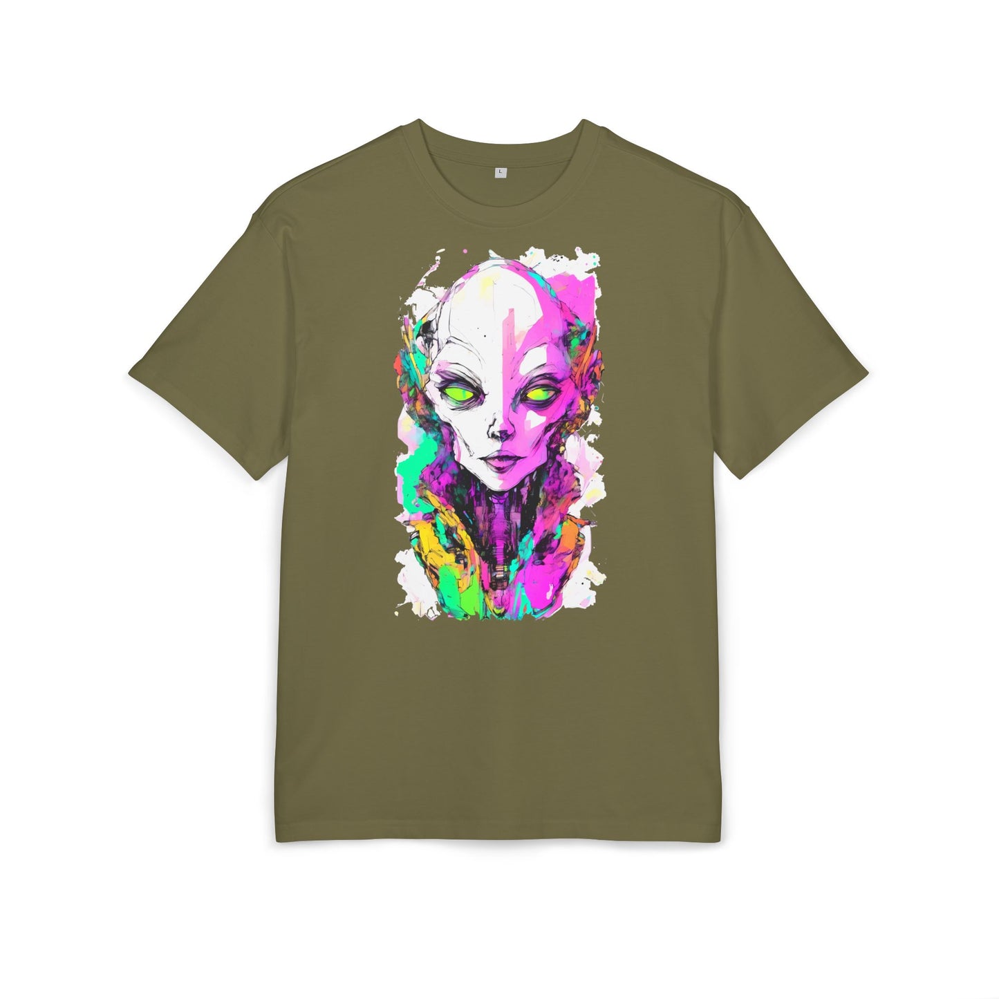 Colorful Alien Graphic Unisex Heavy Oversize Tee | Casual Streetwear, Gift for UFO Enthusiasts, Statement Tee, Festival Wear, Unique Art Tee