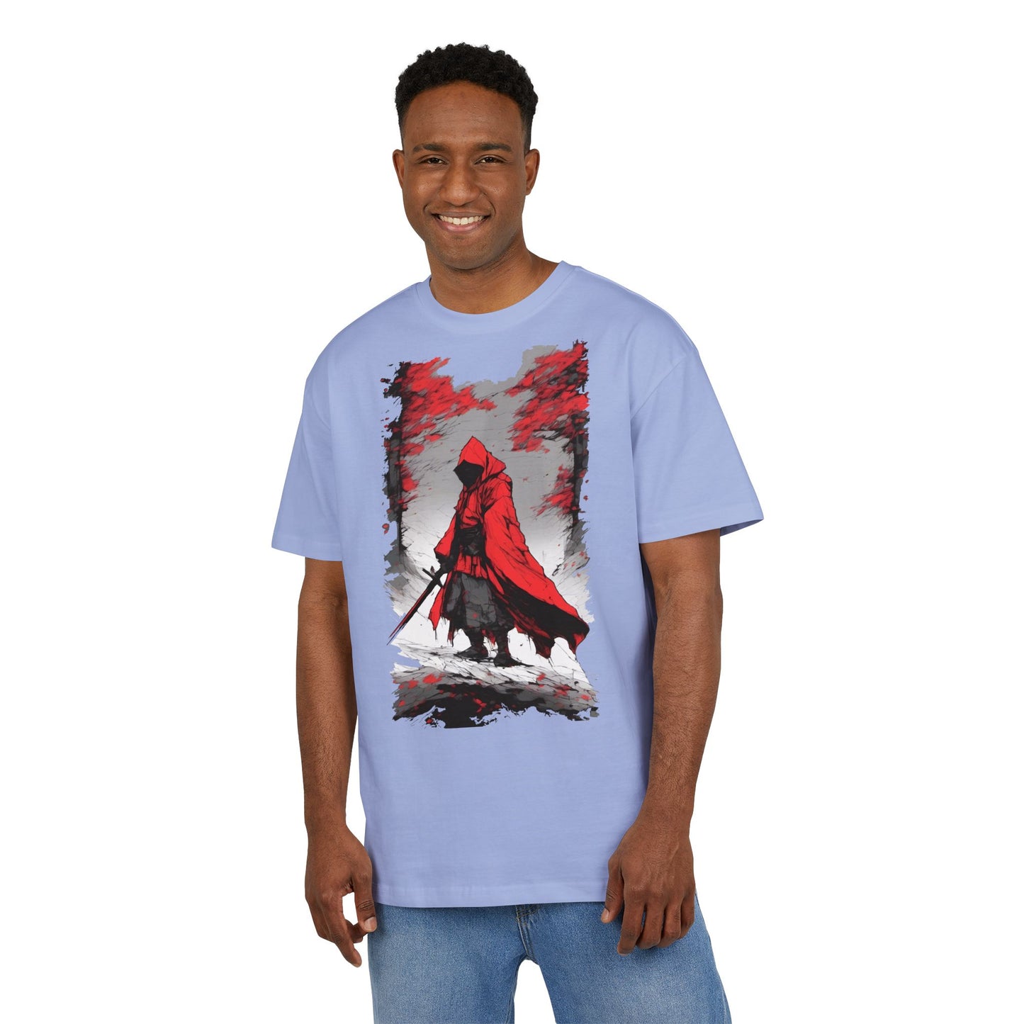 Stylish Unisex Heavy Oversize Tee - Red Hooded Figure Design, Graphic Tee, Casual Wear, Streetwear, Gifts for Men and Women