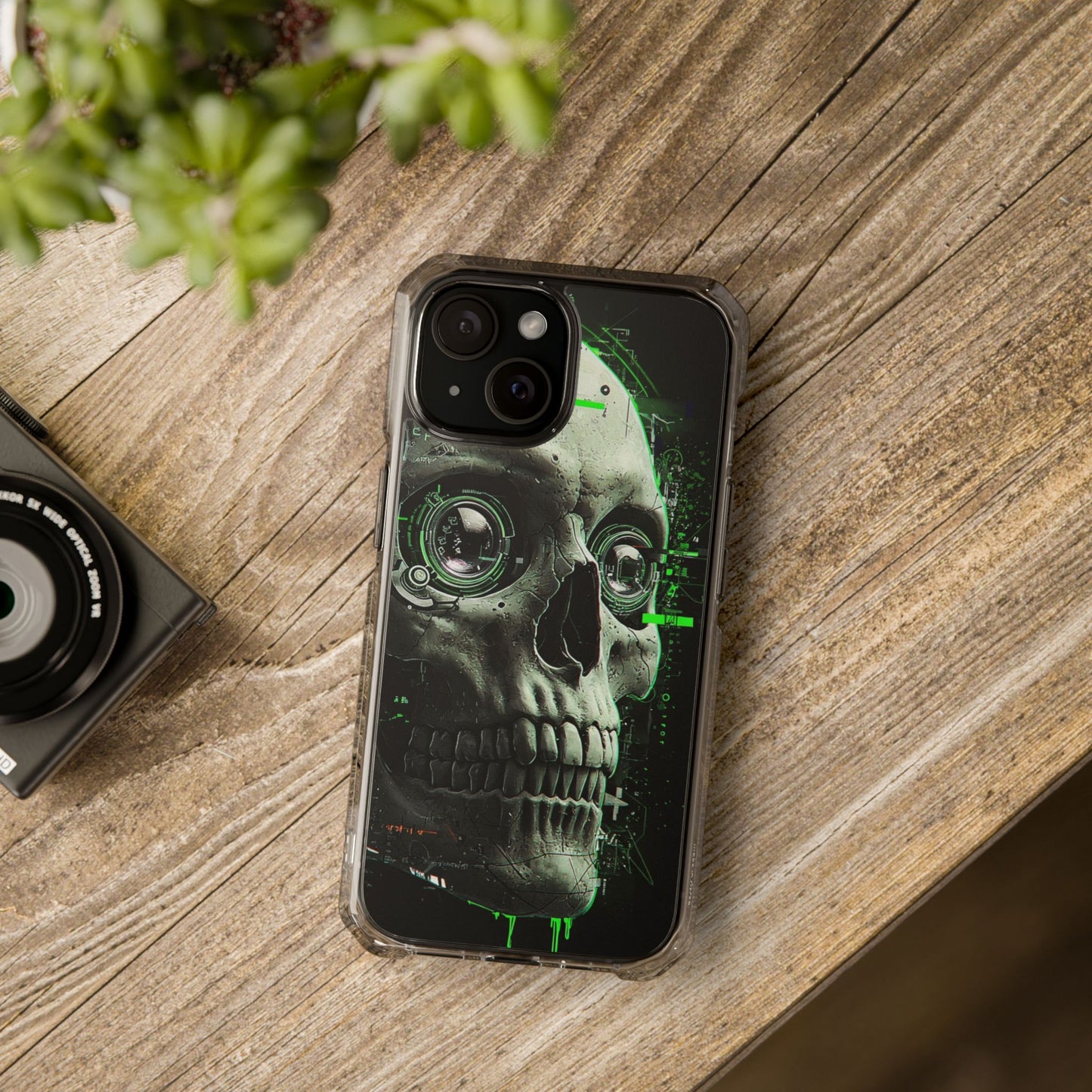 Gothic Skull Phone Case, Cyberpunk Design, Clear Impact Protection, Unique Gift for Him, Halloween Accessories, Tech Lover
