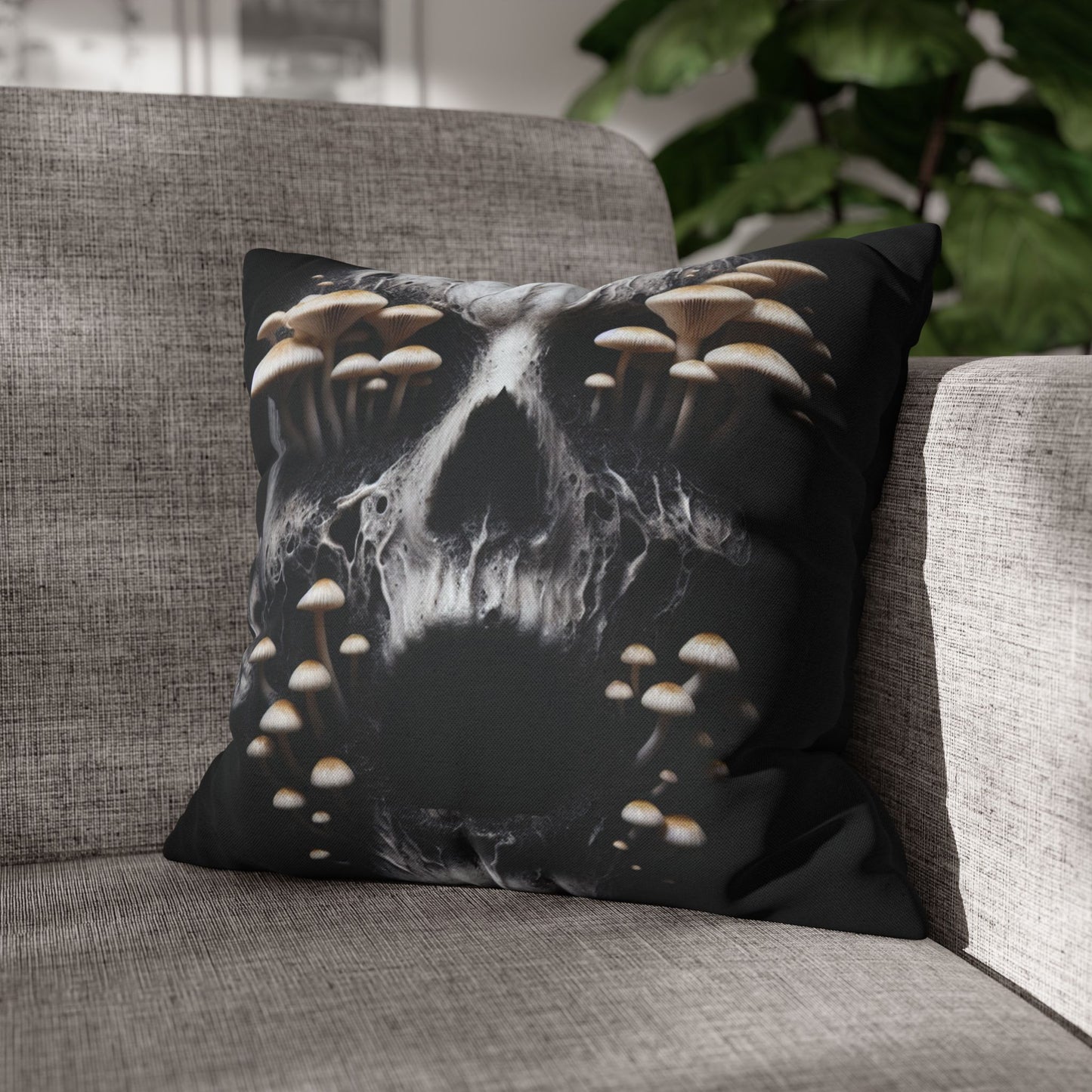 Gothic Mushroom Skull Pillowcase - Home Decor, Halloween, Gothic Style, Unique Gift, Bed and Couch Accent