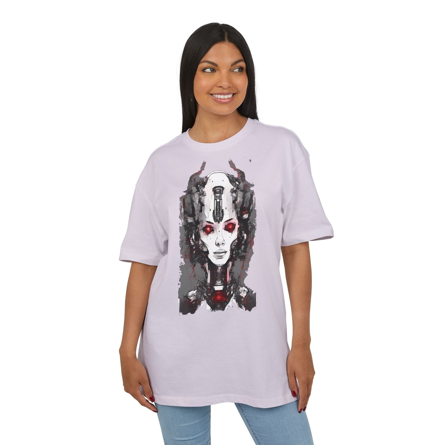 Futuristic Graphic Tee, Unique Oversized T-Shirt, Stylish Casual Wear, Perfect Gift for Art Lovers, Bold Design for Teens