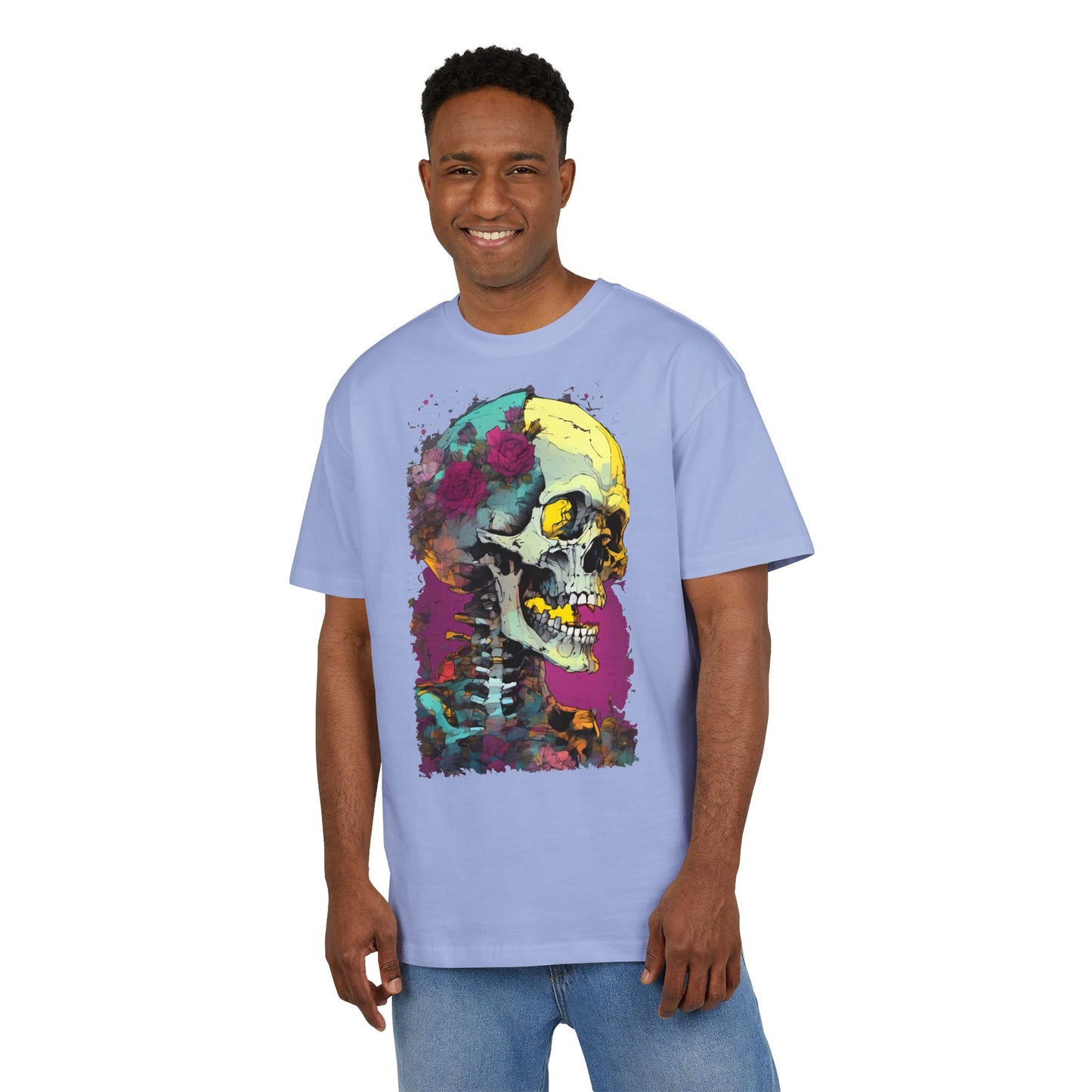 Colorful Skull Oversize Tee, Unisex Graphic Shirt, Edgy Streetwear, Casual Summer Top, Halloween Costume, Gift for Art Lovers