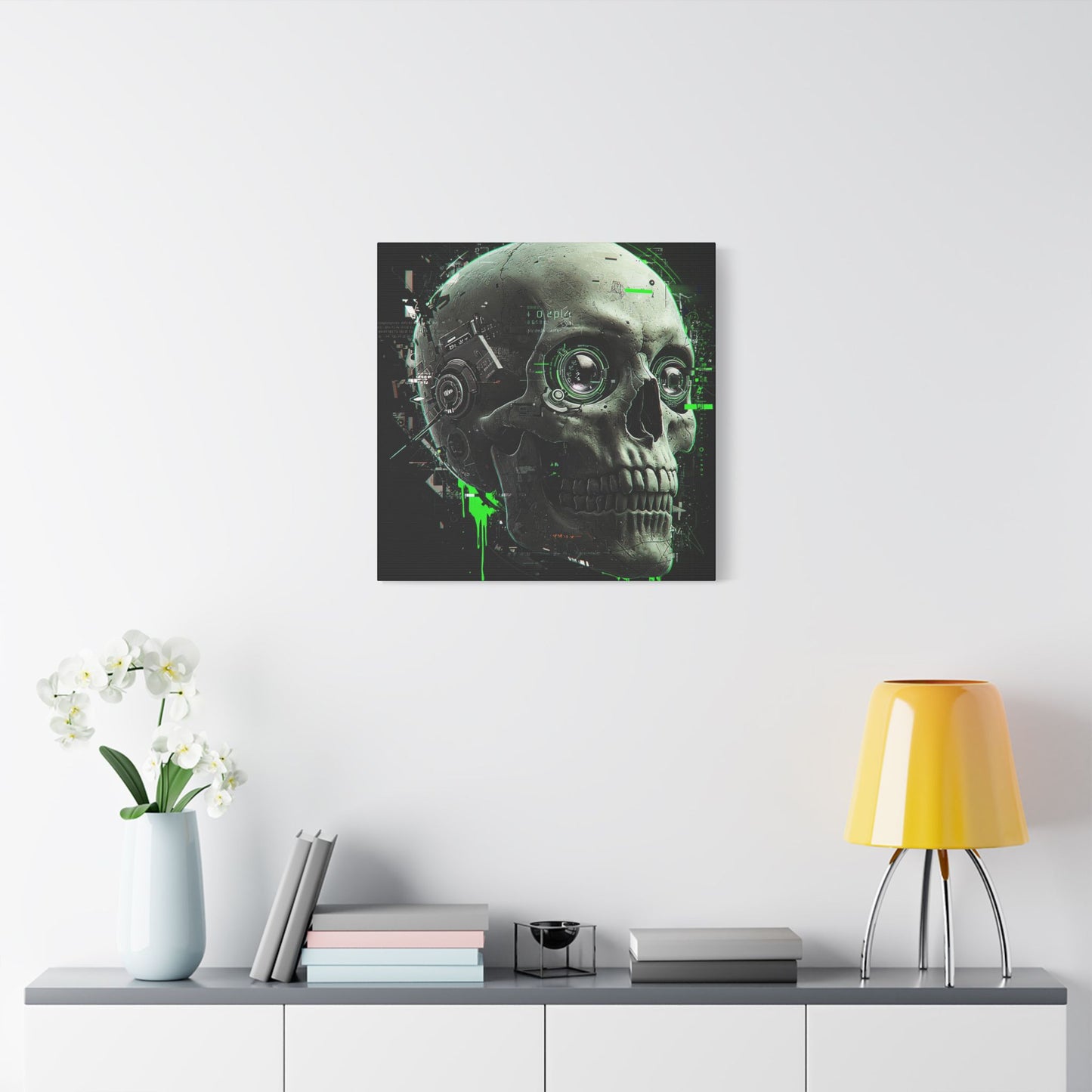 Techno Skull Canvas Art Print, Cyberpunk Wall Decor, Edgy Home Aesthetic, Gothic Gift for Him, Halloween Decoration, Modern Artwork
