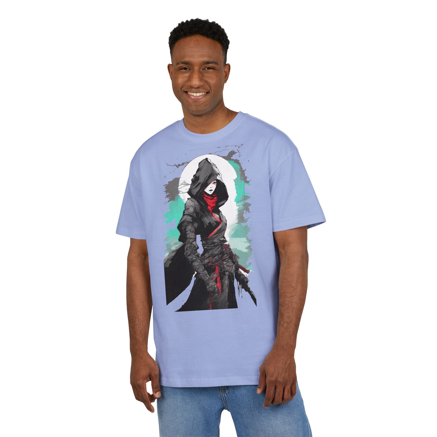 Hooded Warrior Oversize Tee | Unisex Graphic Shirt | Comfortable Casual Wear | Perfect for Comic Con, Gift for Gamers, Streetwear Fashion