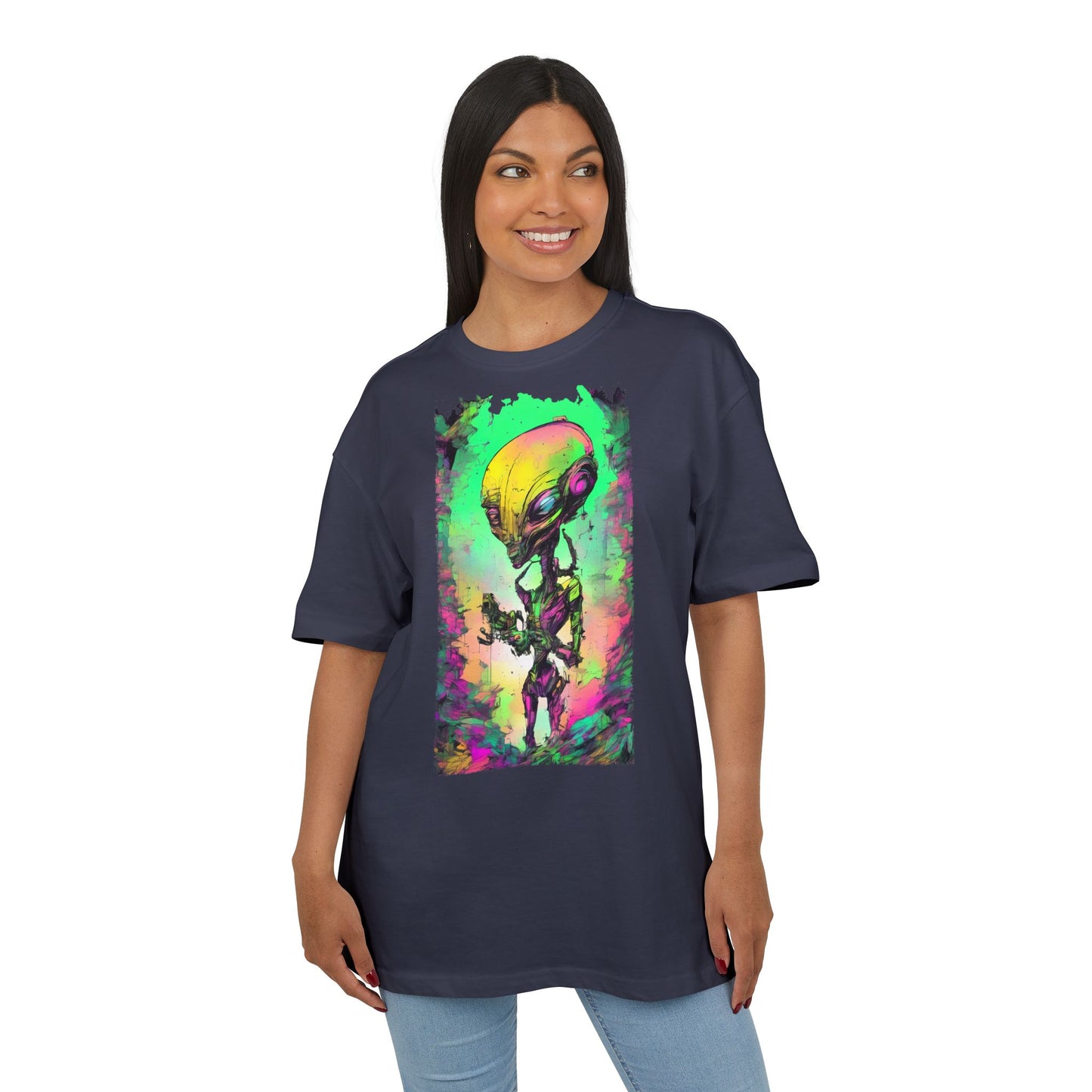 Cosmic Alien Art Tee - Unisex Heavy Oversize Tee, Retro Space Vibe Shirt, Gift for Sci-Fi Lovers, Casual Wear, Unique Graphic T-Shirt