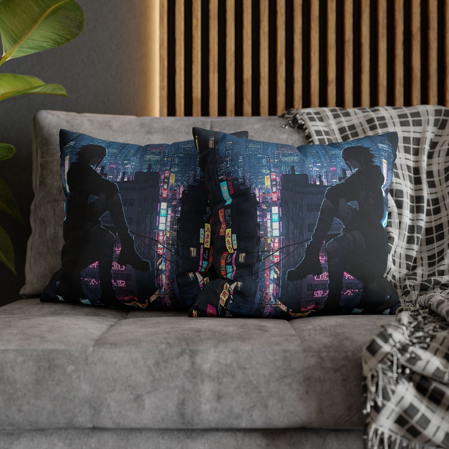 Anime-Inspired Urban Pillowcase, Cozy Home Decor, Nerdy Gift, Bedroom Accent, Cyberpunk Decor, Manga Lover Gift