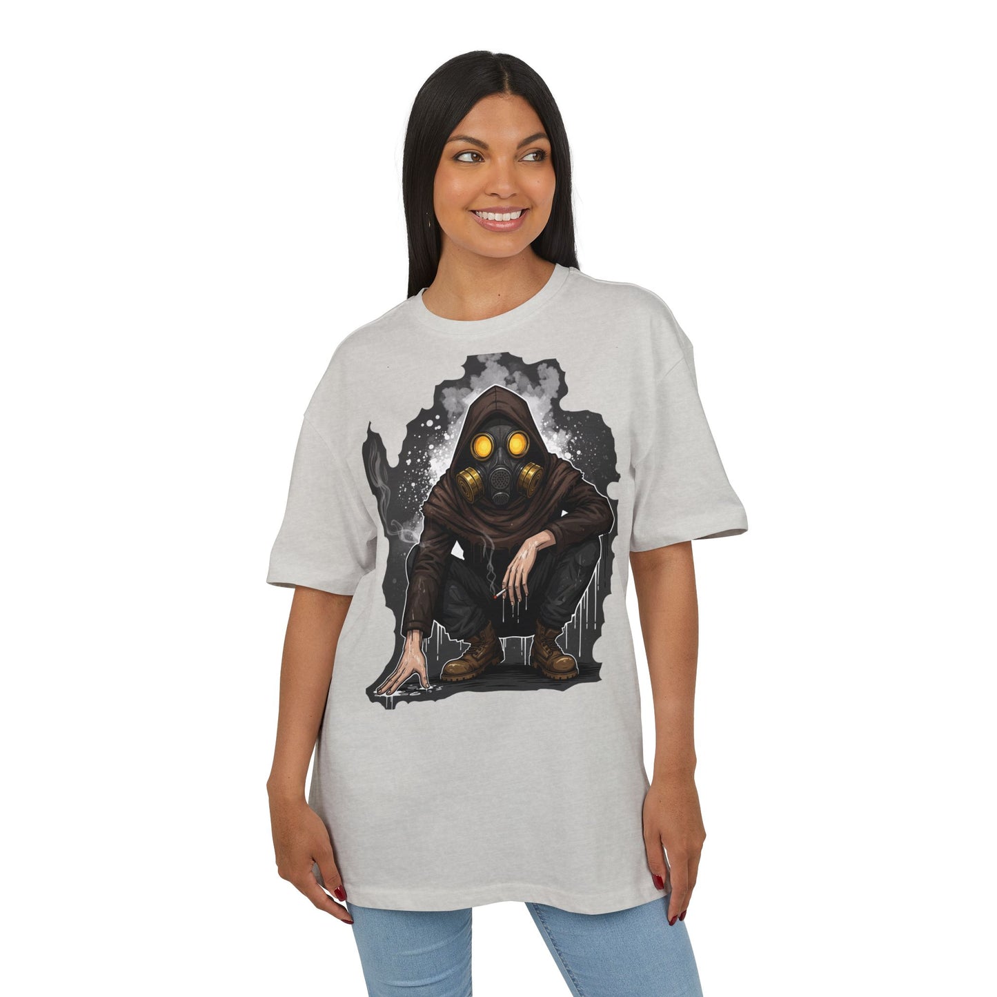 Gothic Gas Mask Unisex Heavy Oversize Tee, Streetwear Graphic Tee, Casual T-Shirt, Halloween Costume Top, Unique Gift Idea