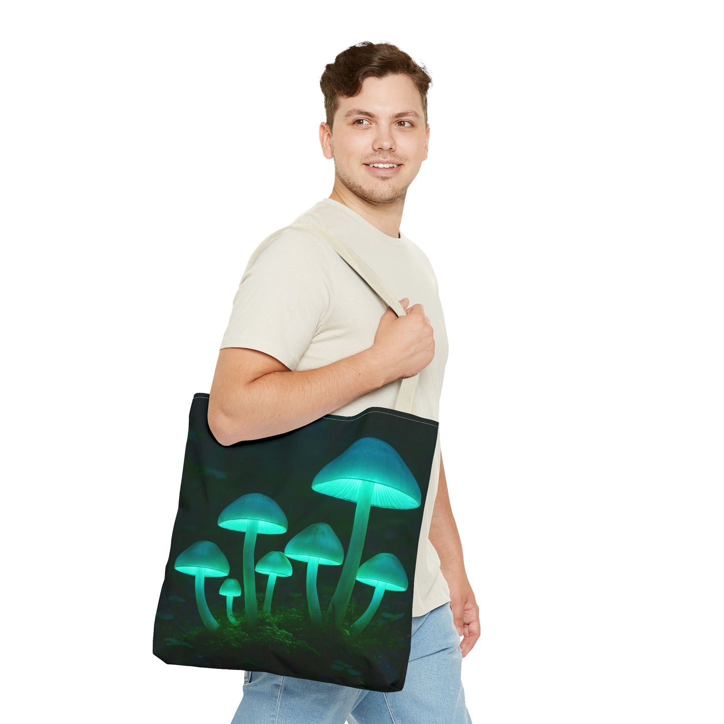 Glowing Mushroom Tote Bag, Eco-Friendly Shopping Tote, Nature Lover Gift, Boho Style Bag, Festival Accessory, Unique Creations