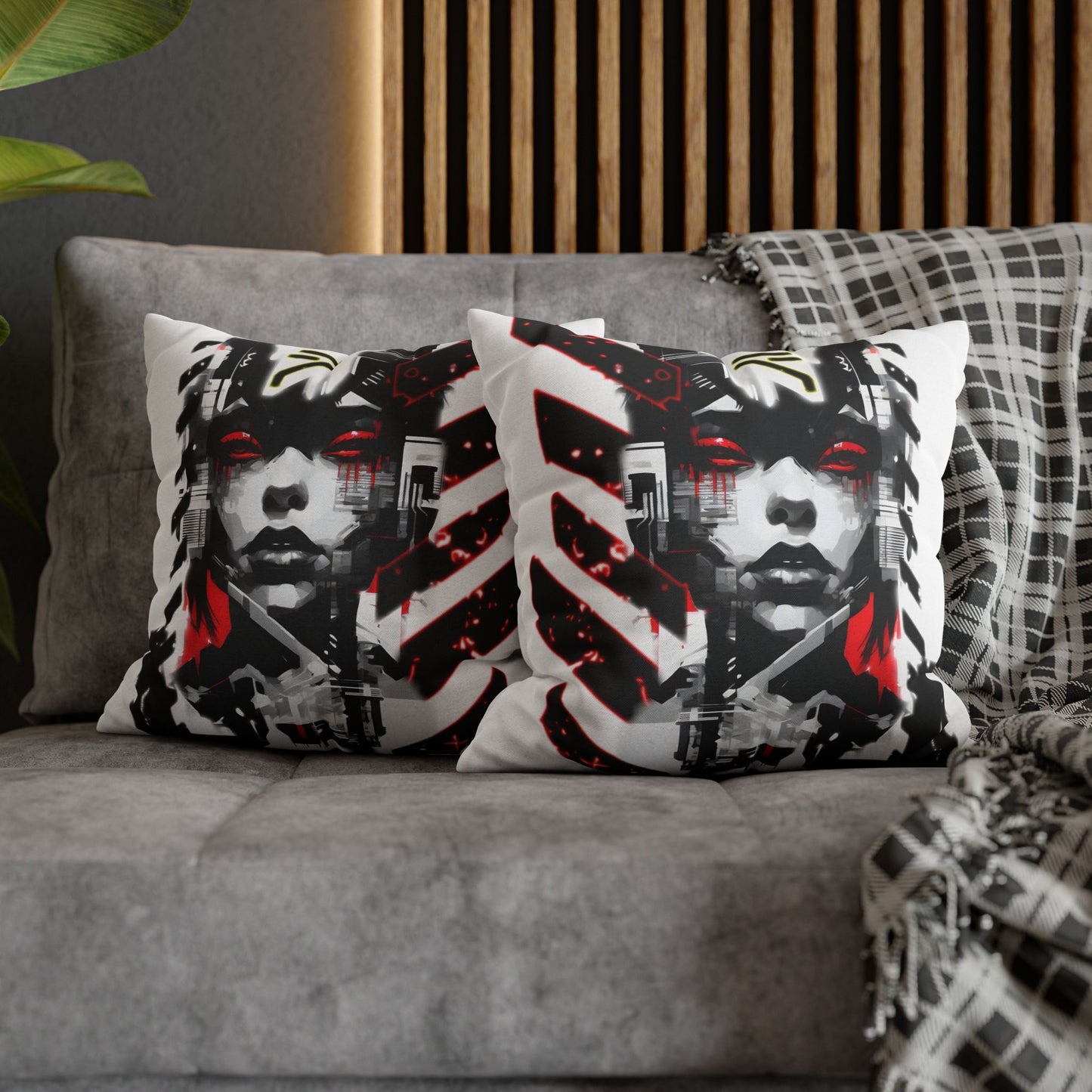 Bold Graphic Pillowcase, Unique Decorative Cushion Cover for Modern Home, Cyberpunk Art Decor, Gift for Art Lovers, Stylish Throw Pillow