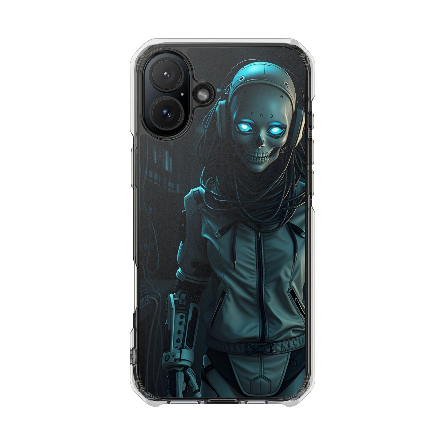 Futuristic Robot Phone Case, Magnetic Clear Impact Case, Unique Gift for Tech Lovers, Protective Smartphone Accessory, Cyberpunk Style