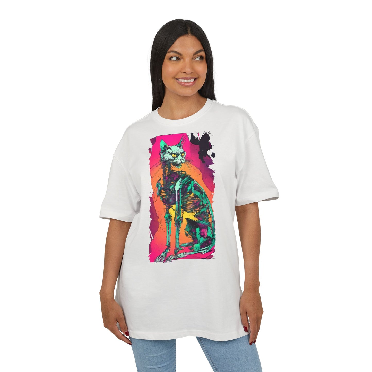 Vibrant Cat Art Tee, Unisex Oversized T-Shirt, Colorful Pet Lover Gift, Unique Graphic Shirt, Casual Everyday Wear