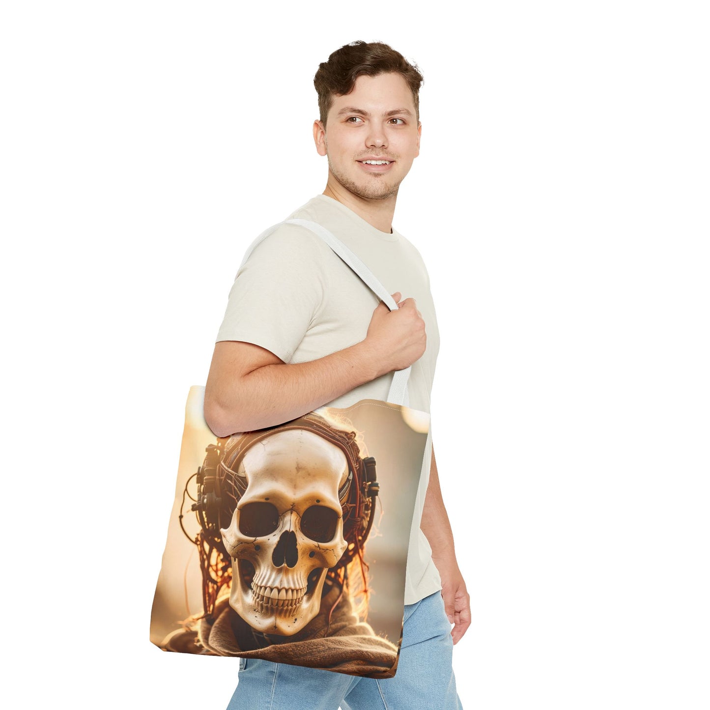 Skull Headphones Tote Bag | Unique Shopping Bag, Gothic Fashion, Music Lover Gift, Festival Accessory, Halloween Decor