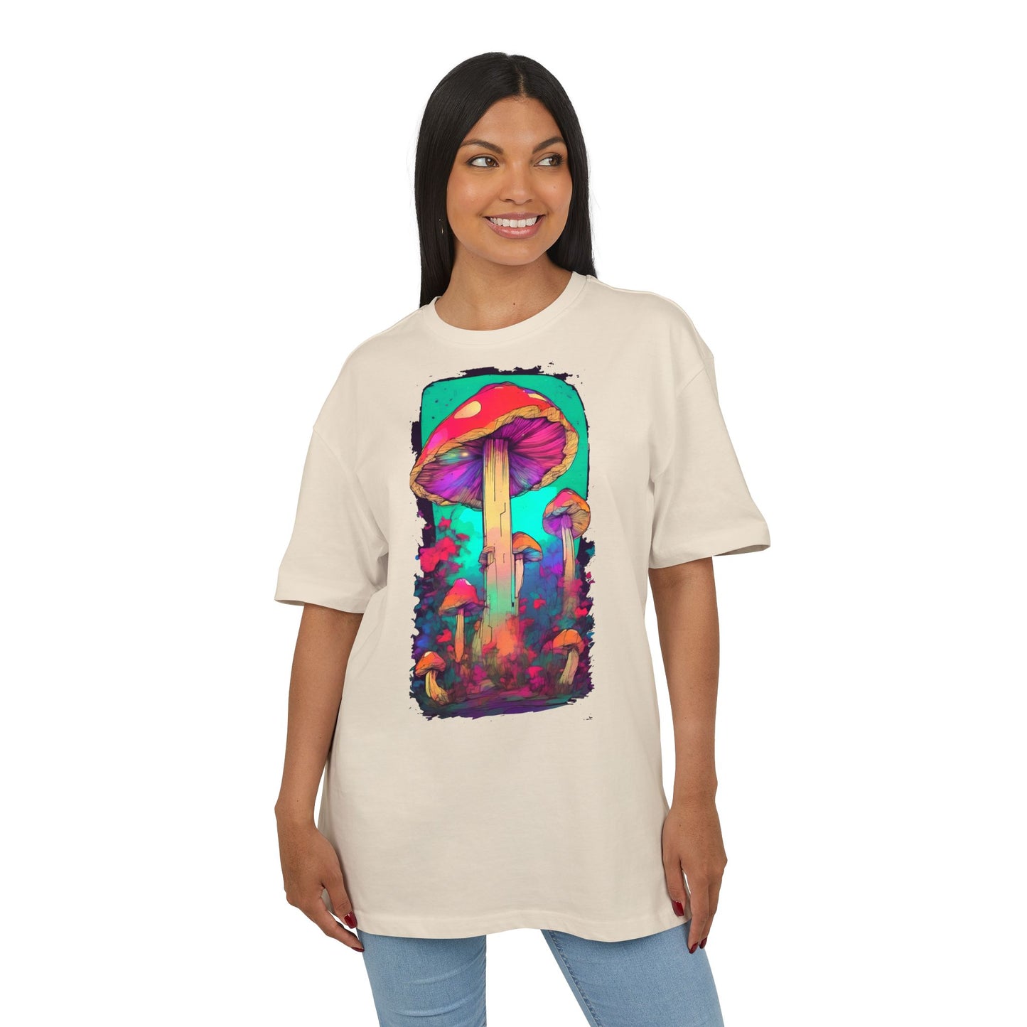 Vibrant Mushroom Art Oversized Tee, Unisex Graphic T-Shirt, Trendy Casual Style, Nature Lover Gift, Festival Clothing, Psychedelic Design