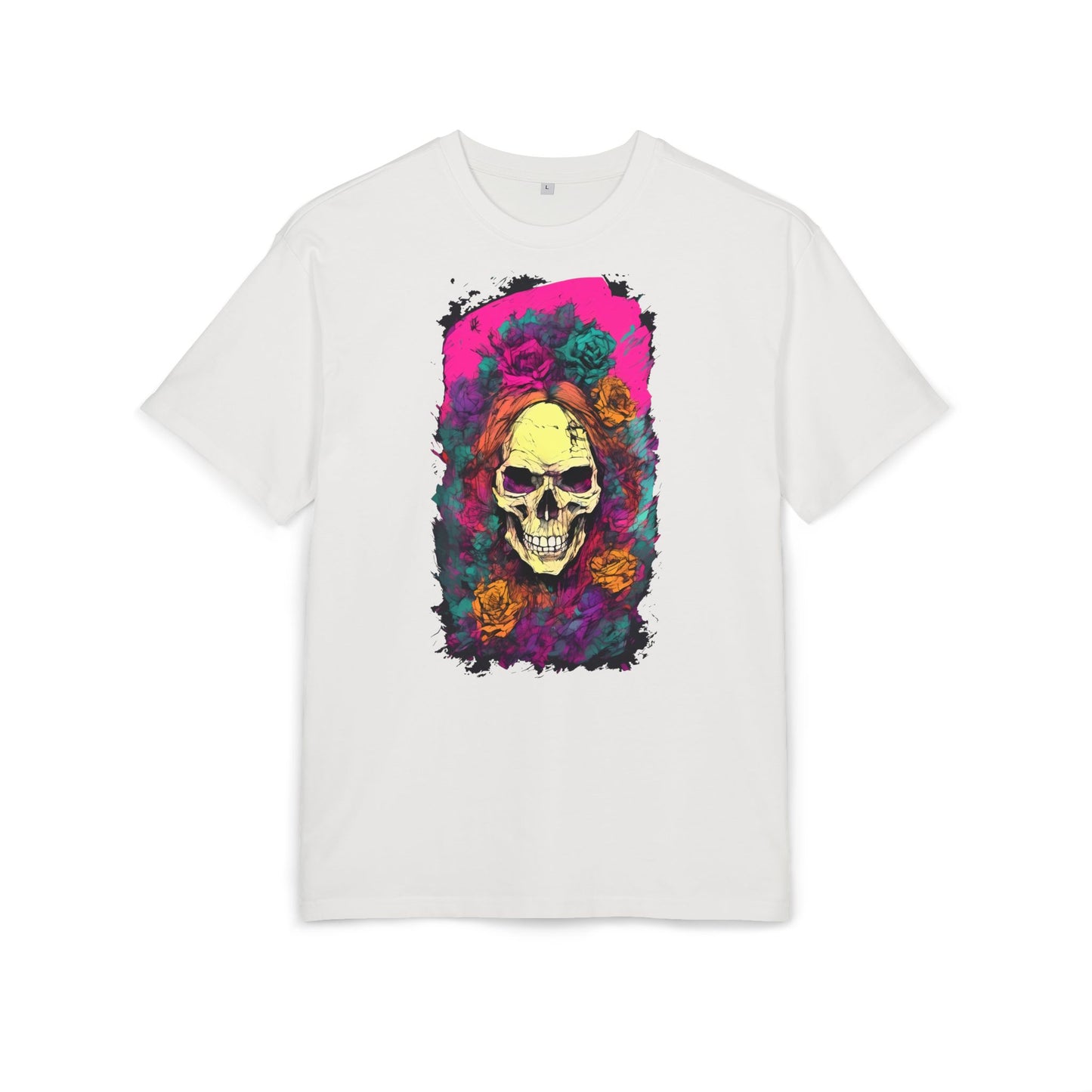 Skull Floral Oversize Tee - Graphic T-Shirt for Halloween, Festival Wear, Unisex Casual, Unique Gift