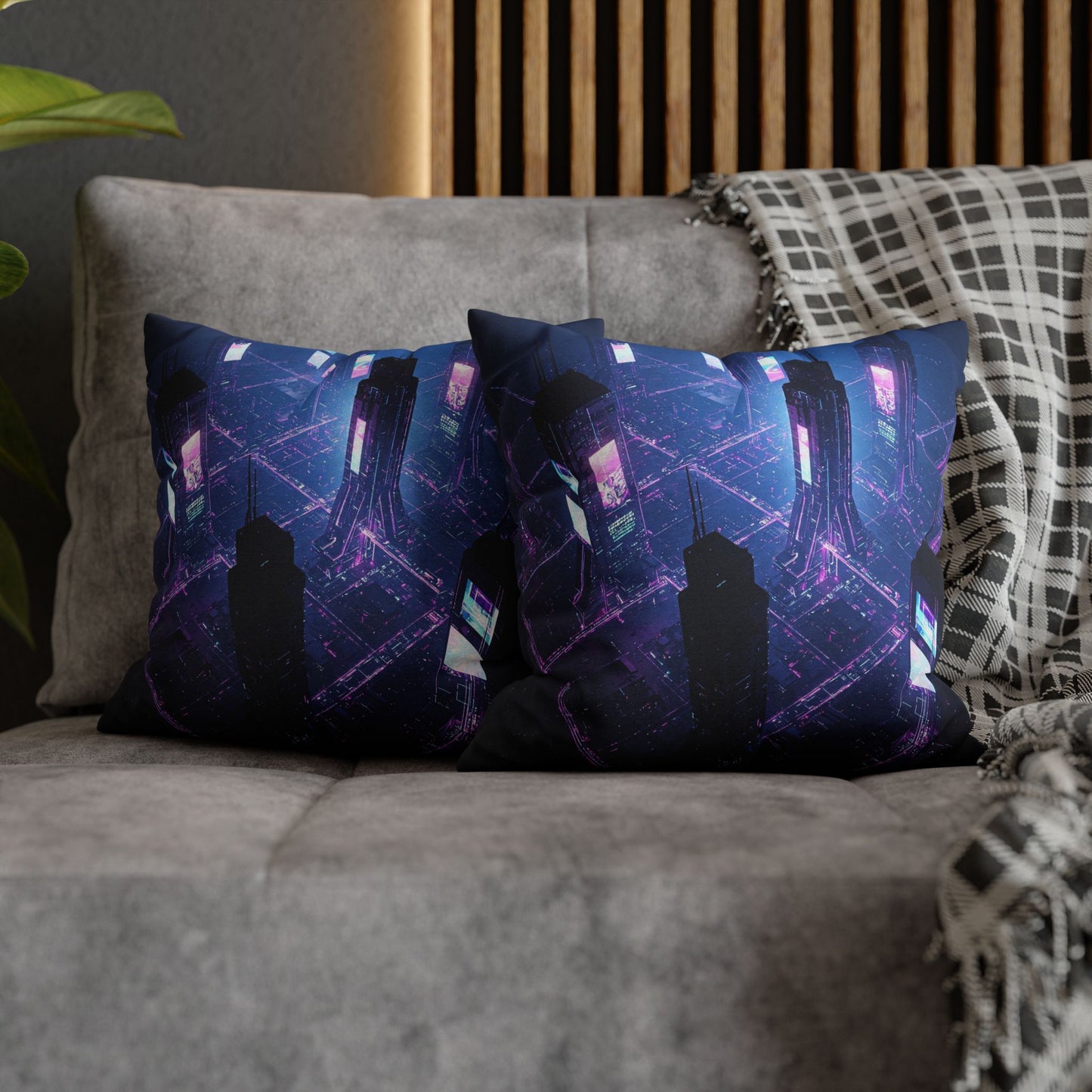 Futuristic Cityscape Pillowcase, Home Decor, Throw Pillow Cover, Gift for Gamers, Cyberpunk Vibe, Modern Bedroom Accent