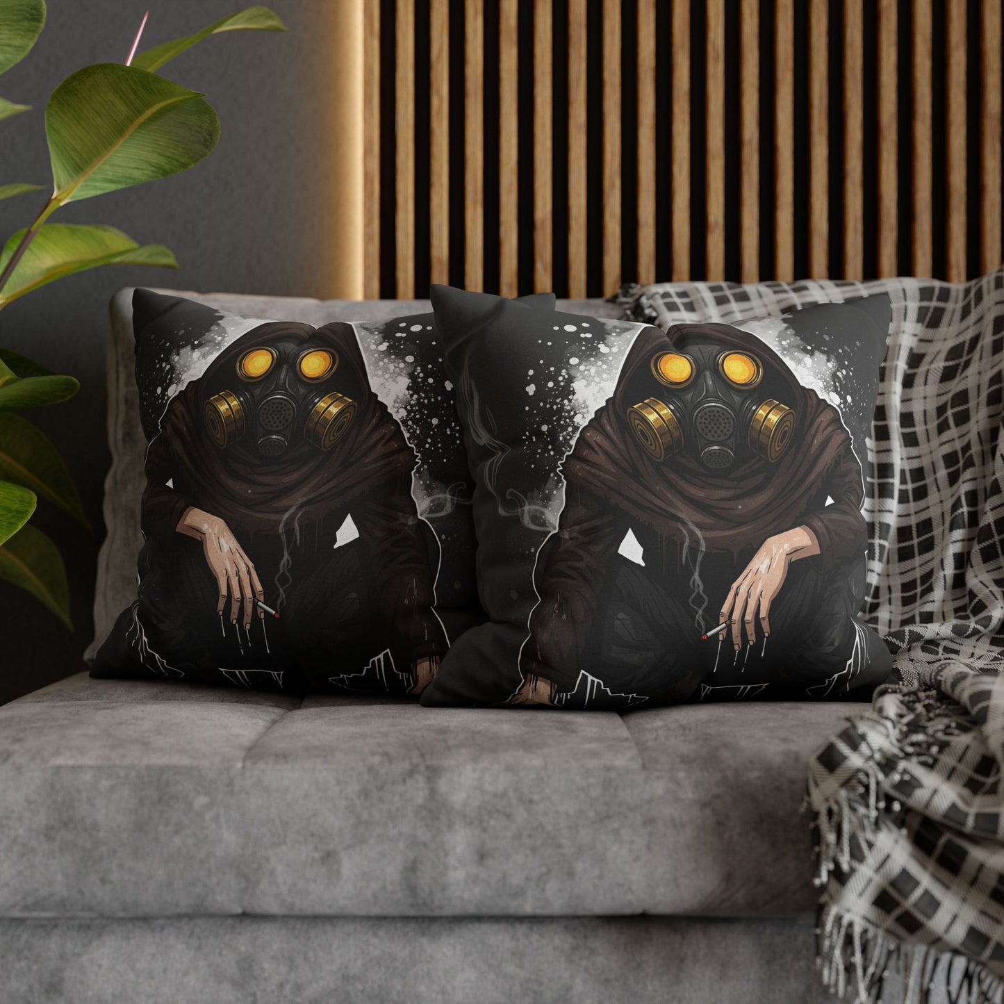Gothic Gas Mask Pillowcase - Unique Home Decor, Edgy Throw Pillow, Gifts for Sci-Fi Fans, Alternative Room Style, Men’s Bedroom Decor