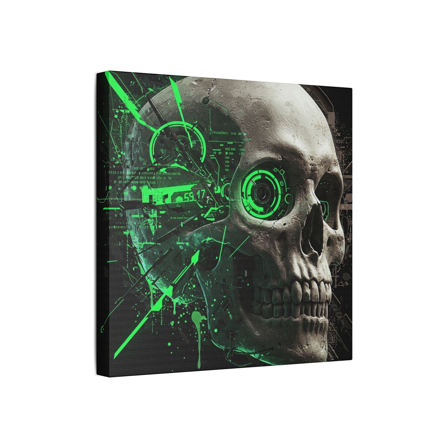Digital Skull Art Wall Decor, Futuristic Skull Canvas Print, Cyberpunk Home Decor, Gothic Decoration, Unique Gift for Halloween